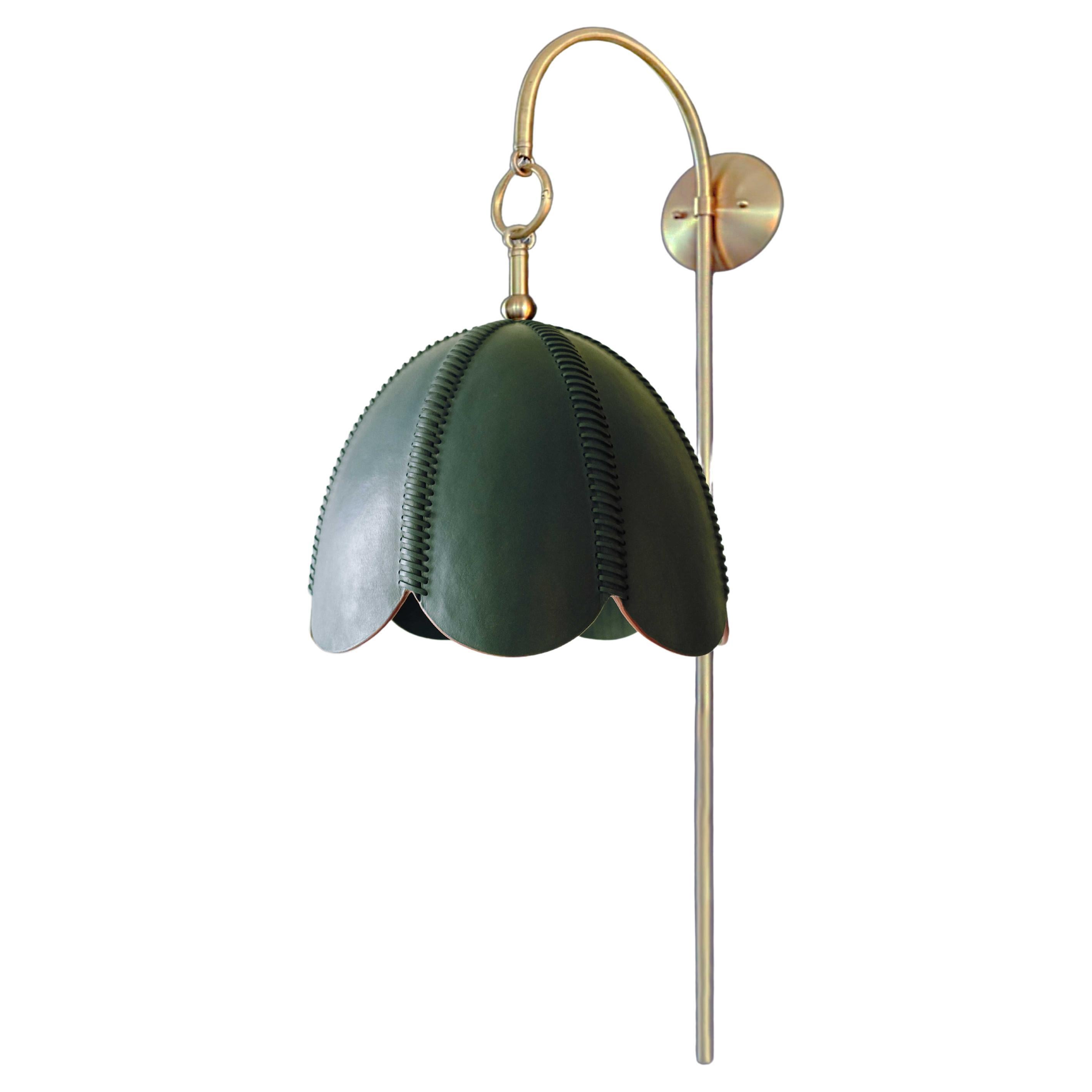 Leather Arched Sconce, Emerald Green, Small, Doma, Saddle Lamp Collection For Sale