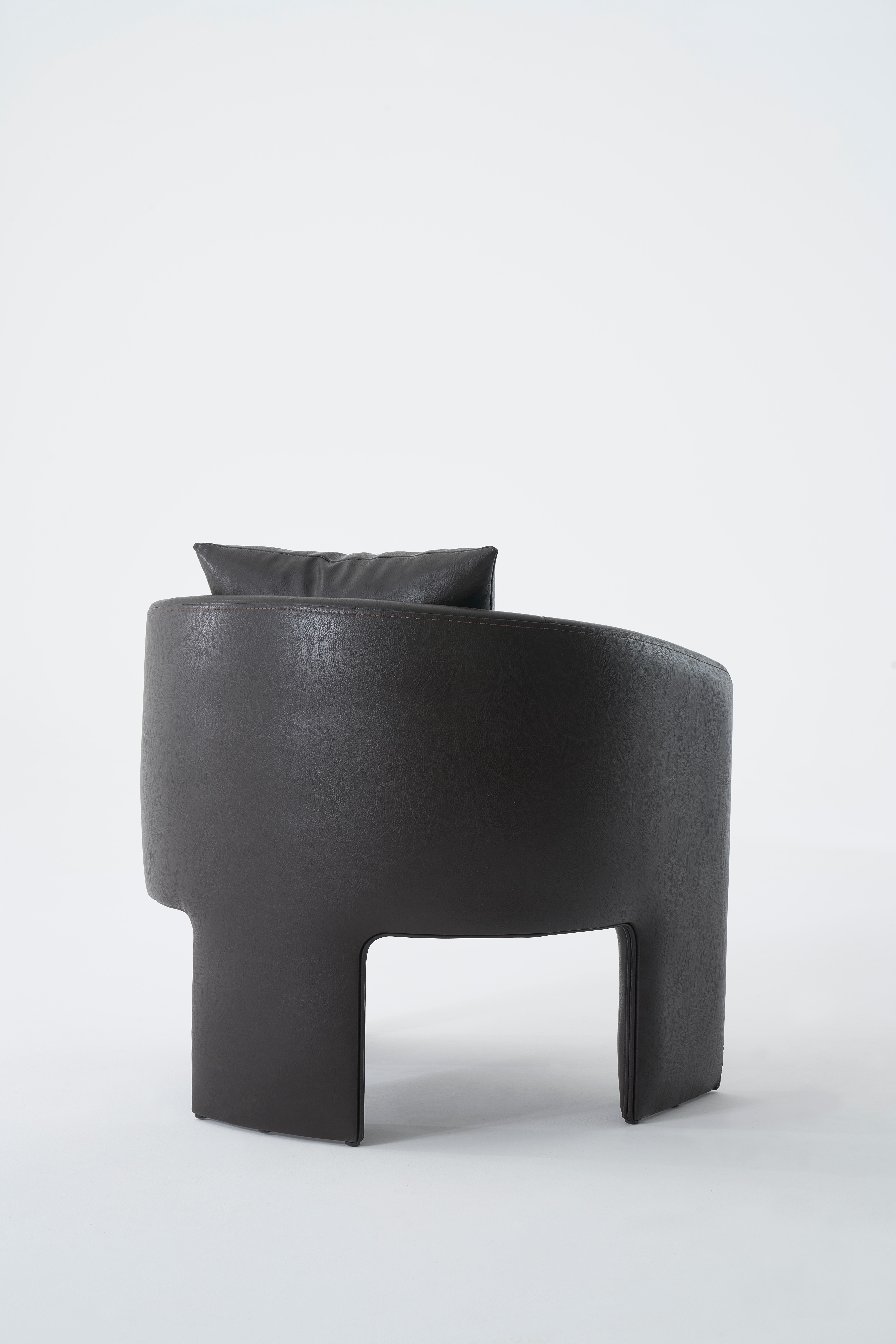 Organic Modern Leather Arm Chair, Wide Armchair, Large Armchair For Sale