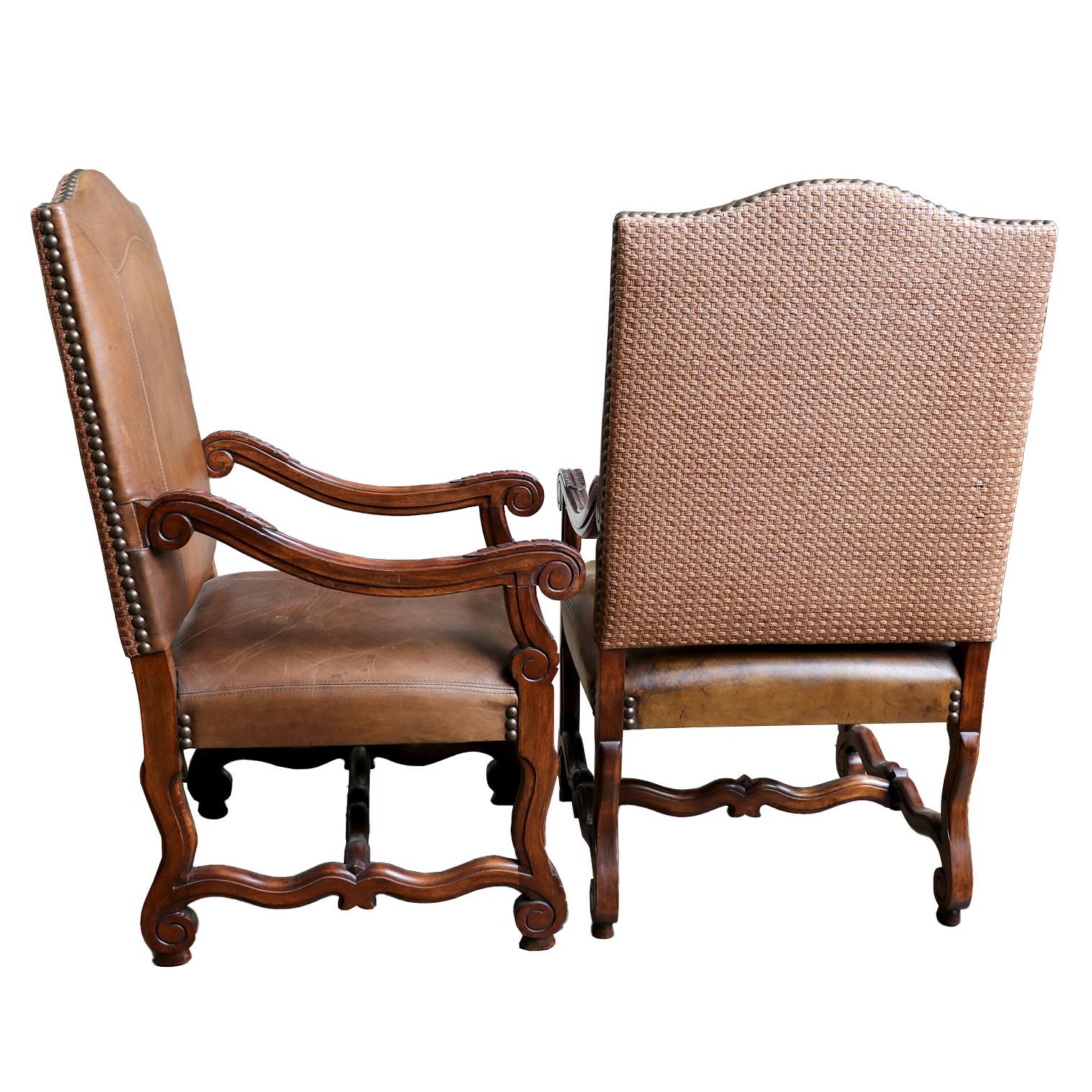 Leather Arm Chairs With Nail Head and Carving Details - a Pair For Sale 1