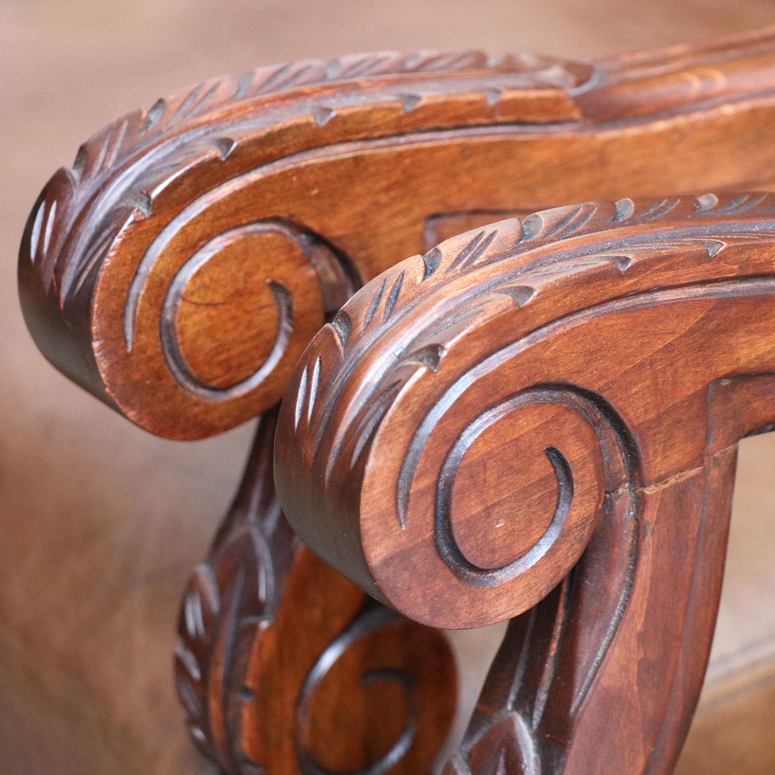Leather Arm Chairs With Nail Head and Carving Details - a Pair For Sale 5