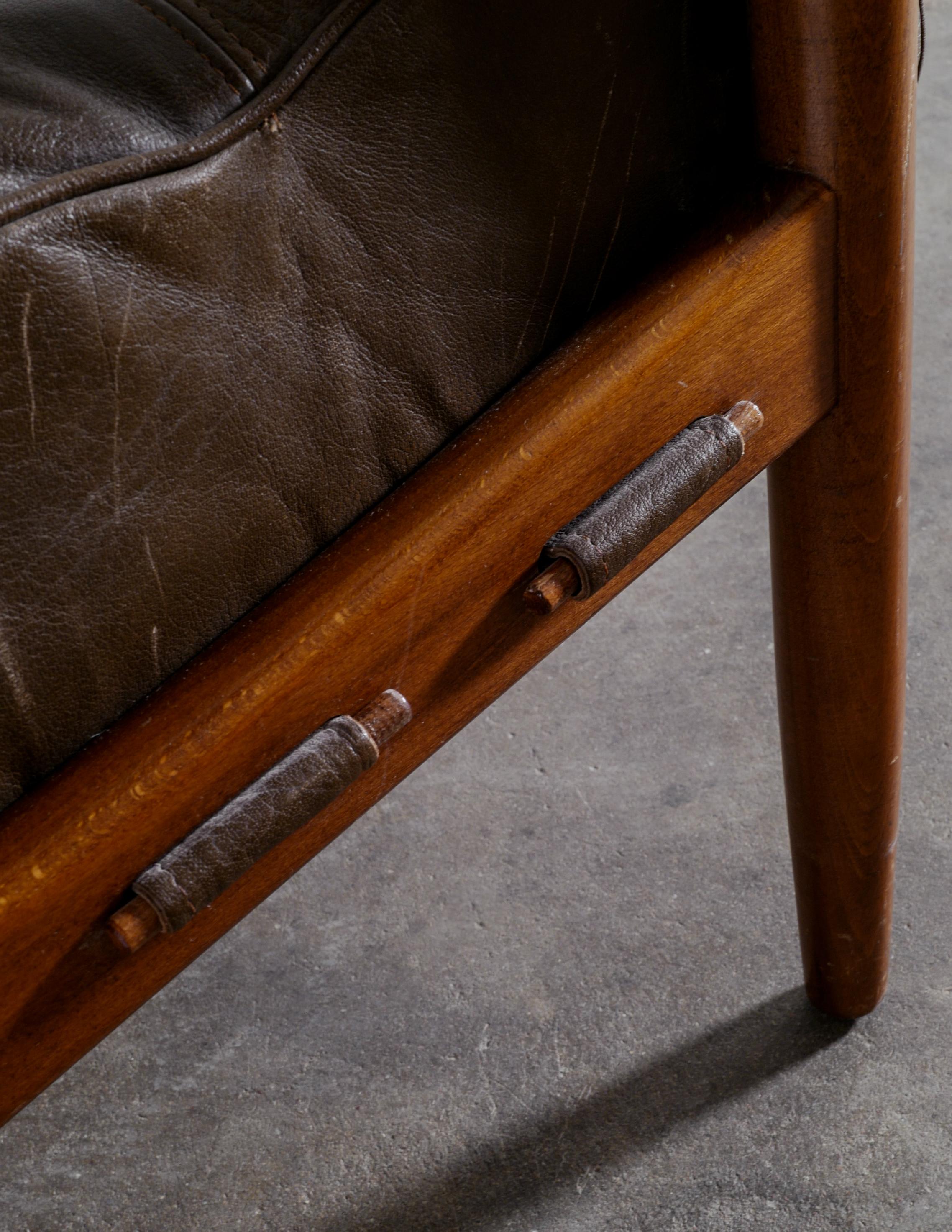 Sillón de cuero con brazos de Ingemar Thillmark Producido por OPE Möbler, Suecia, años 60 en venta 3