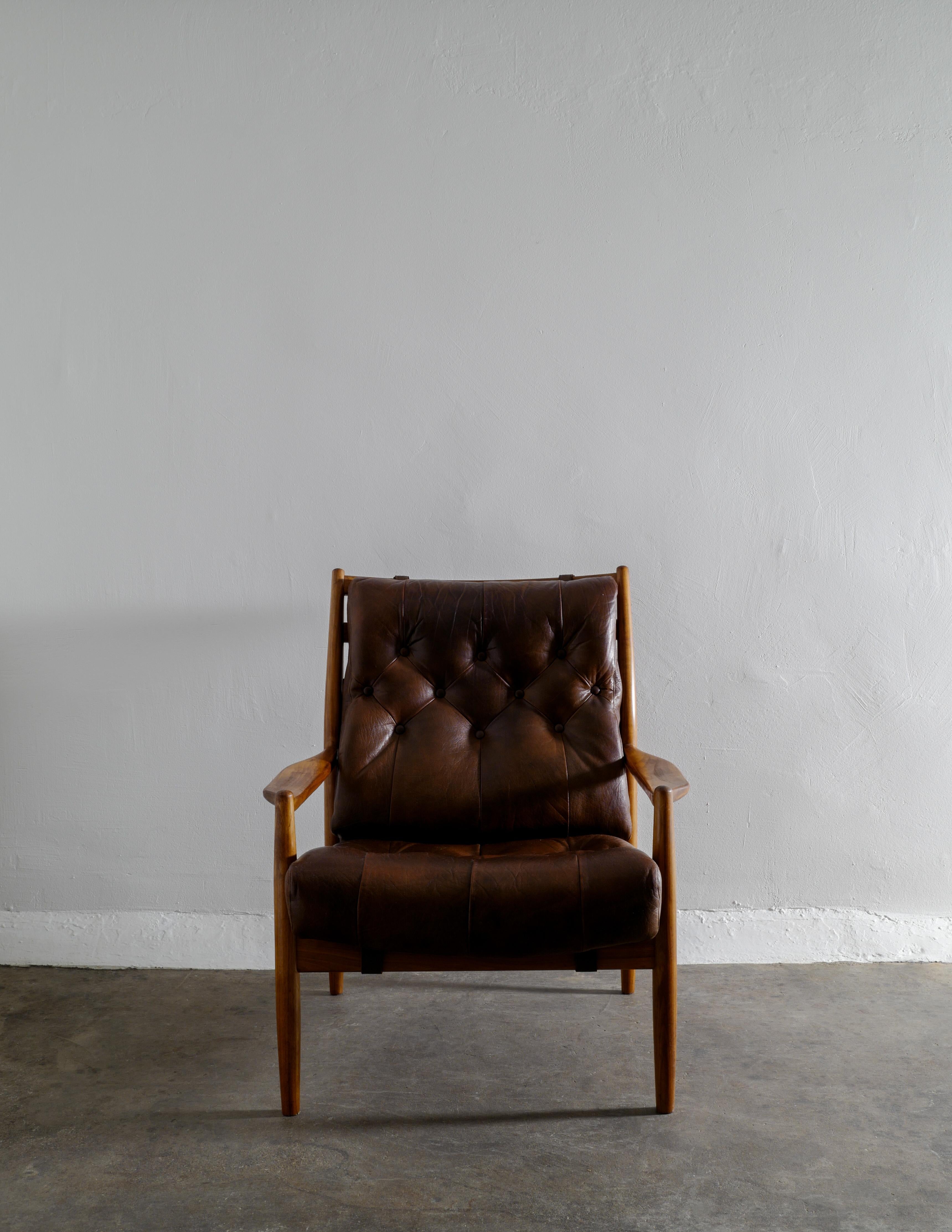 Scandinavian Modern Leather Arm Easychair by Ingemar Thillmark Produced by OPE Möbler, Sweden, 1960s