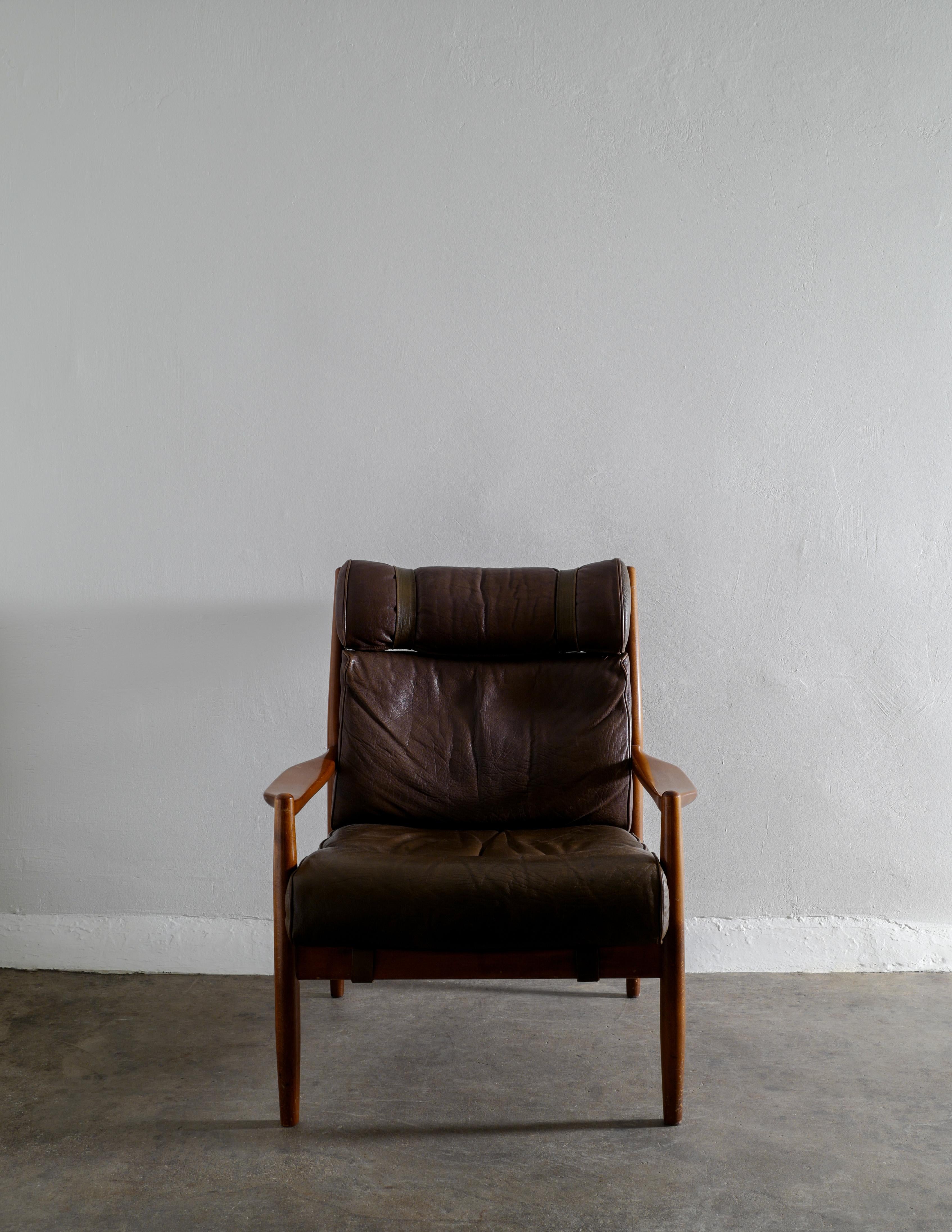Scandinavian Modern Leather Arm Easychair by Ingemar Thillmark Produced by OPE Möbler, Sweden, 1960s For Sale