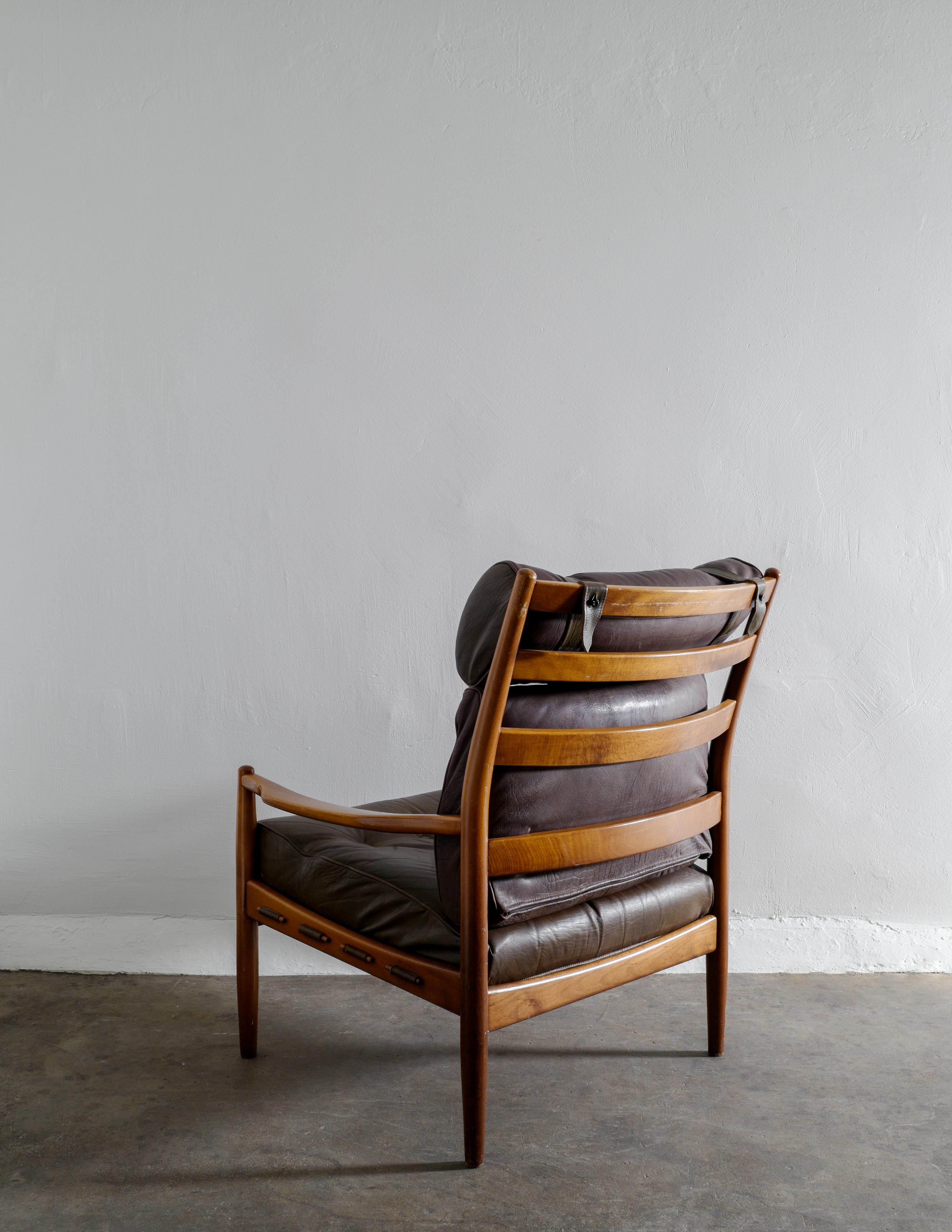 Swedish Leather Arm Easychair by Ingemar Thillmark Produced by OPE Möbler, Sweden, 1960s For Sale