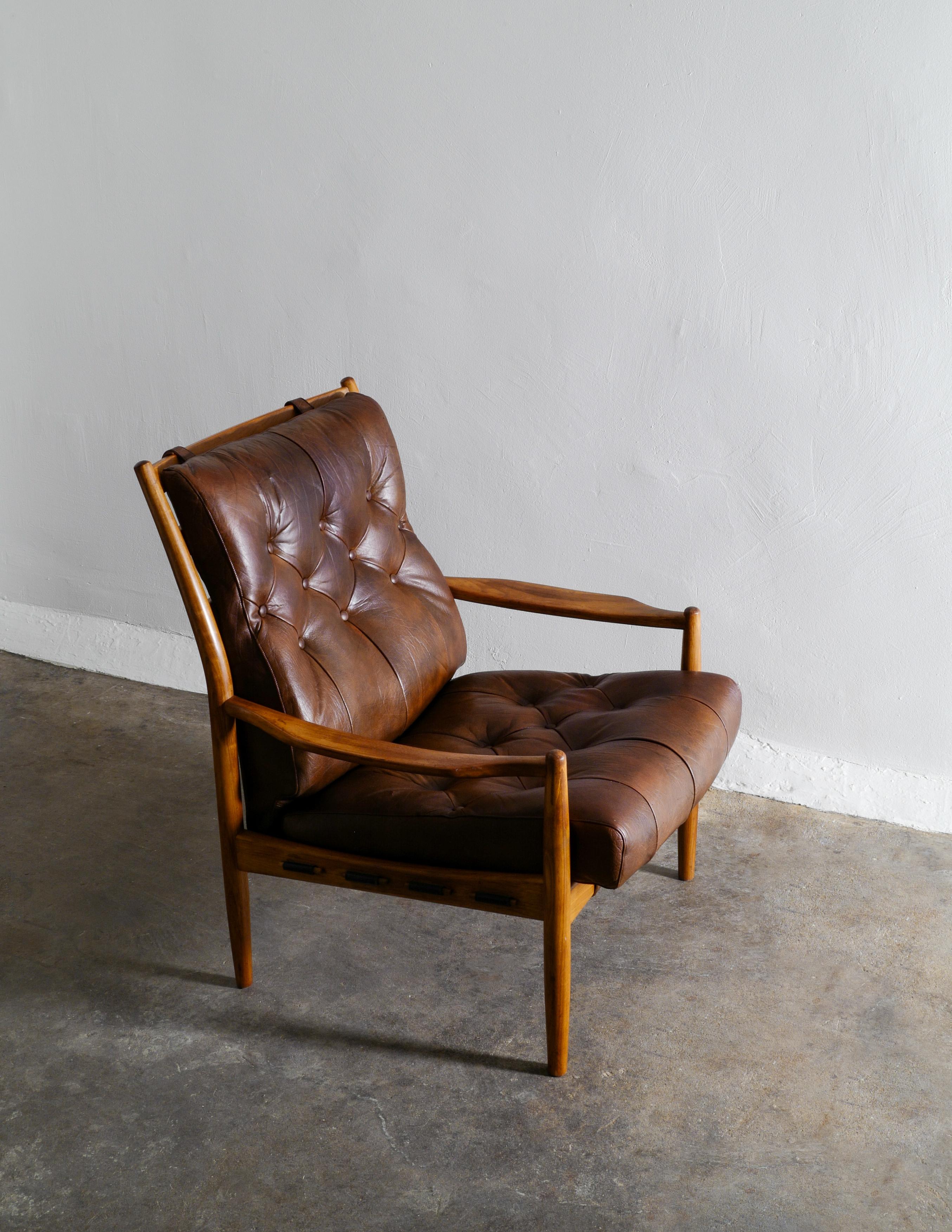 Mid-20th Century Leather Arm Easychair by Ingemar Thillmark Produced by OPE Möbler, Sweden, 1960s