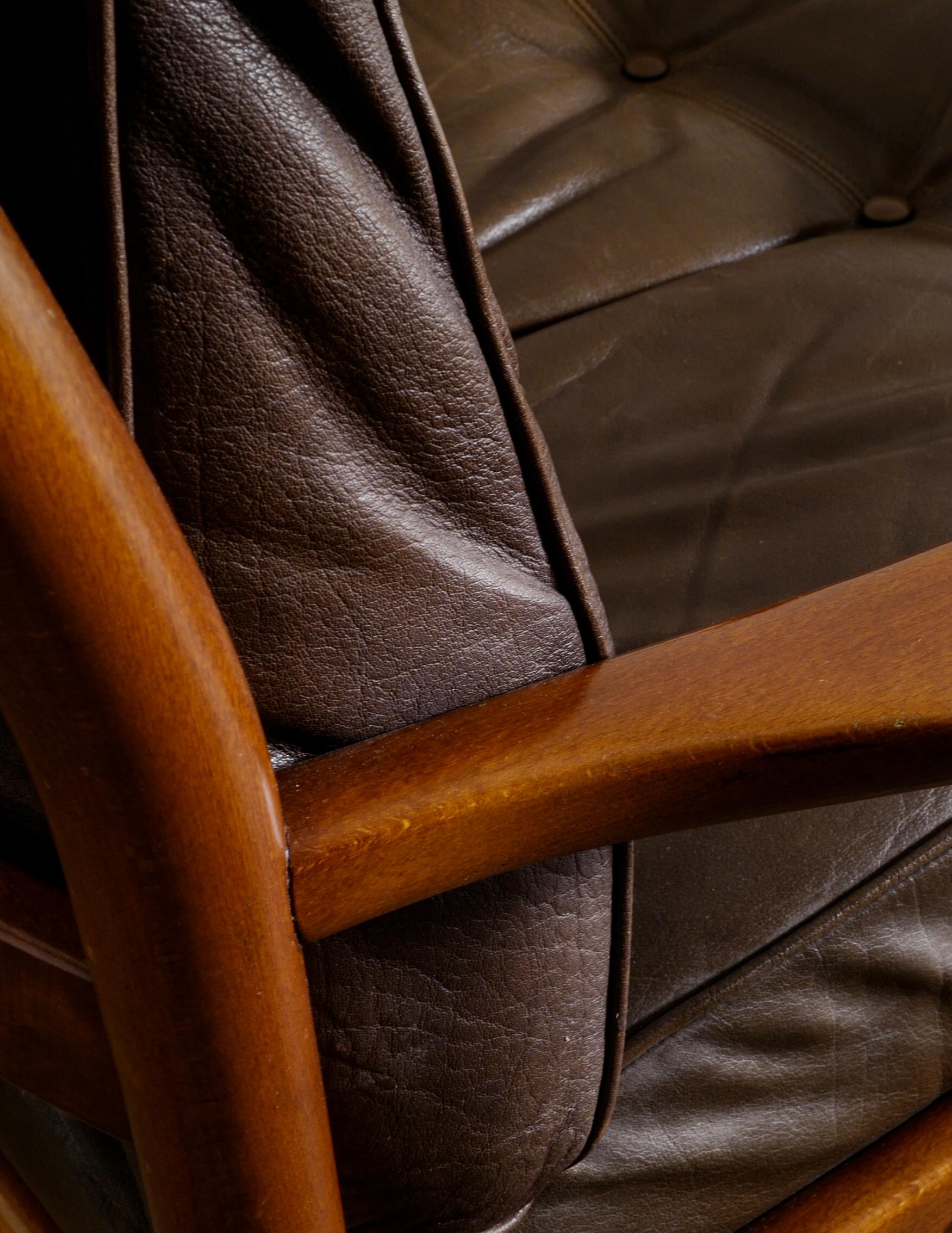 Leather Arm Easychair by Ingemar Thillmark Produced by OPE Möbler, Sweden, 1960s For Sale 2