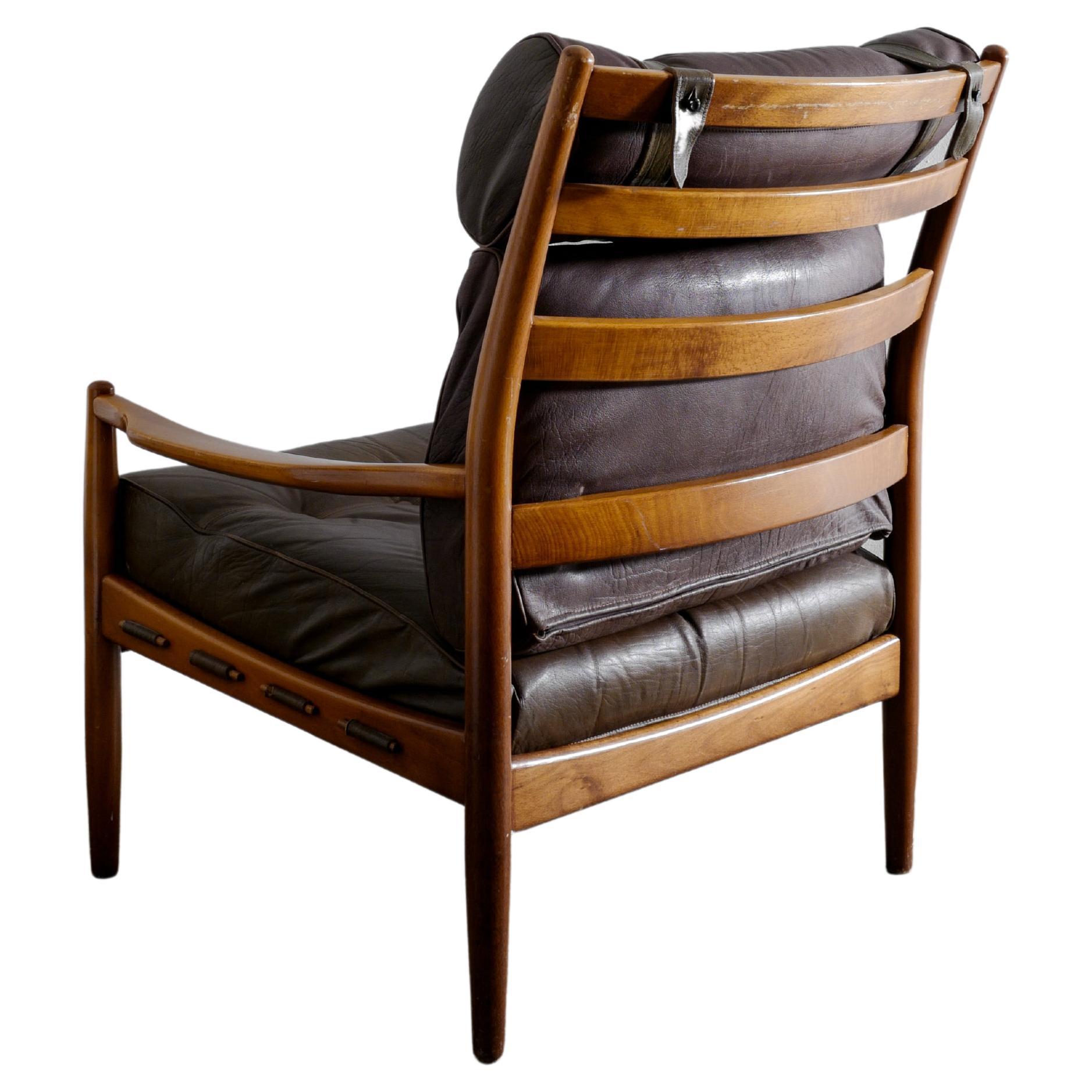 Leather Arm Easychair by Ingemar Thillmark Produced by OPE Möbler, Sweden, 1960s For Sale