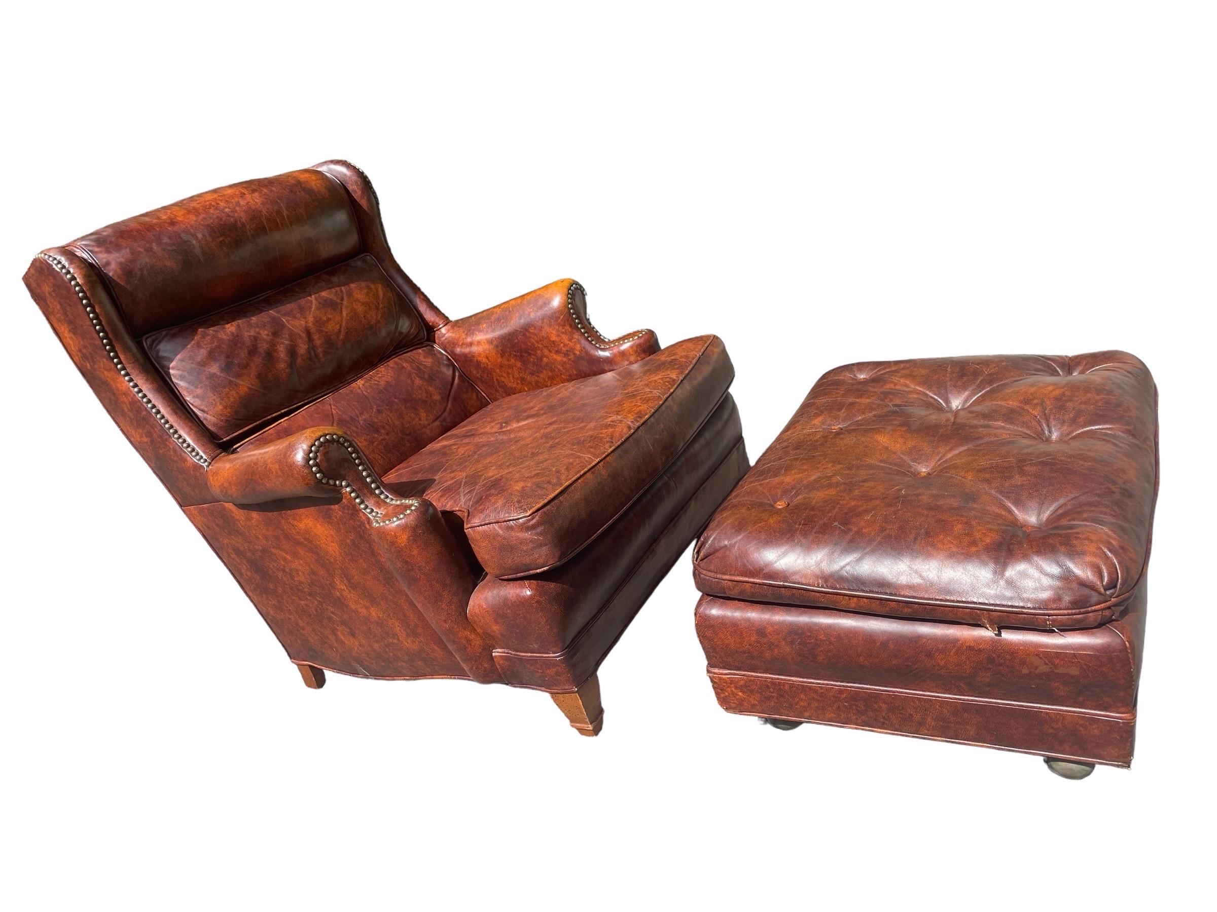 Mid-Century Modern Leather Armchair Hancock and Moore Leather Club Chair With Ottoman