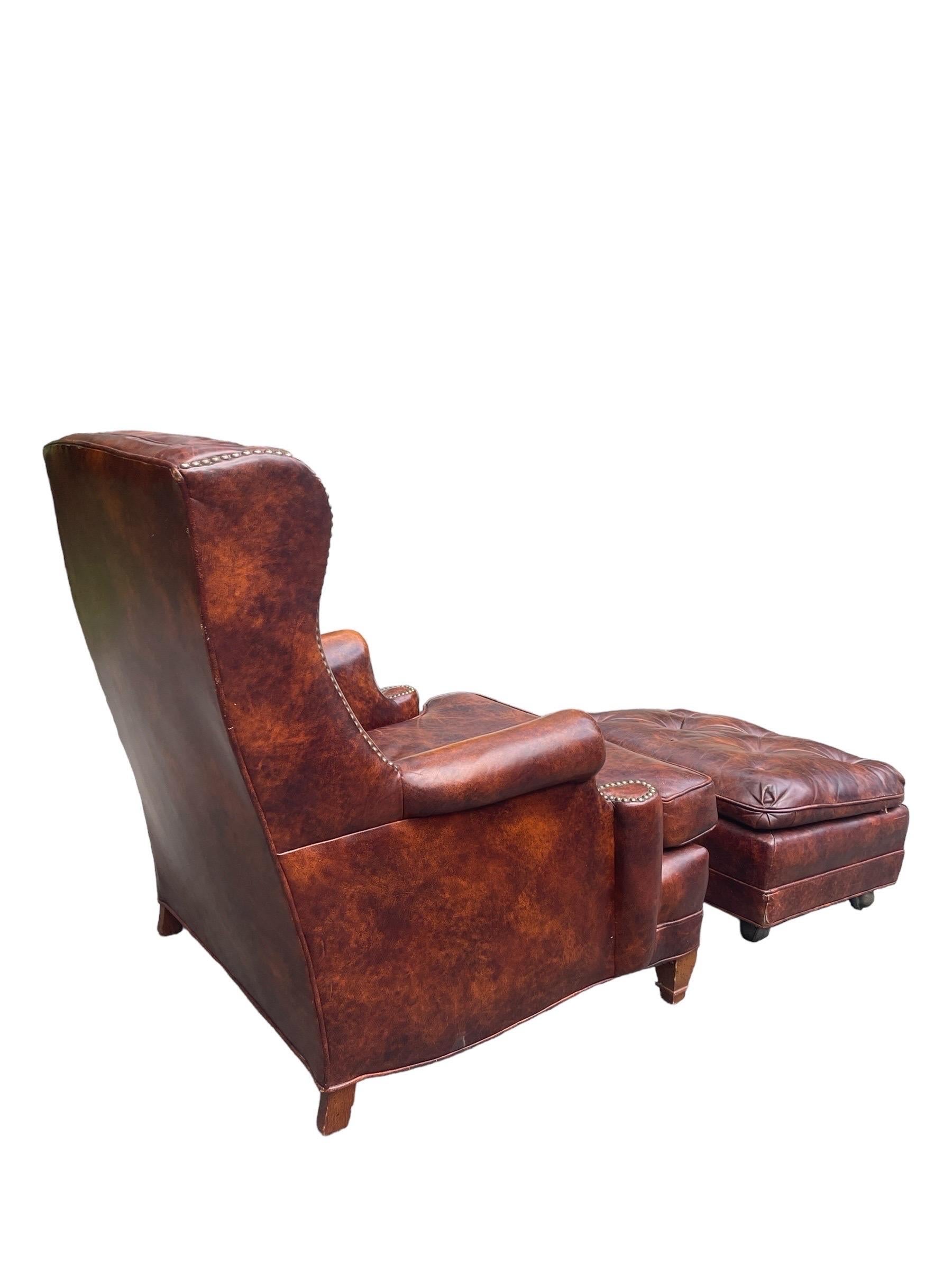 20th Century Leather Armchair Hancock and Moore Leather Club Chair With Ottoman