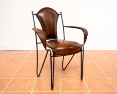 Leather Armchair Iron Brass by Jacques Adnet 1950s French Artisan Sculptural MCM