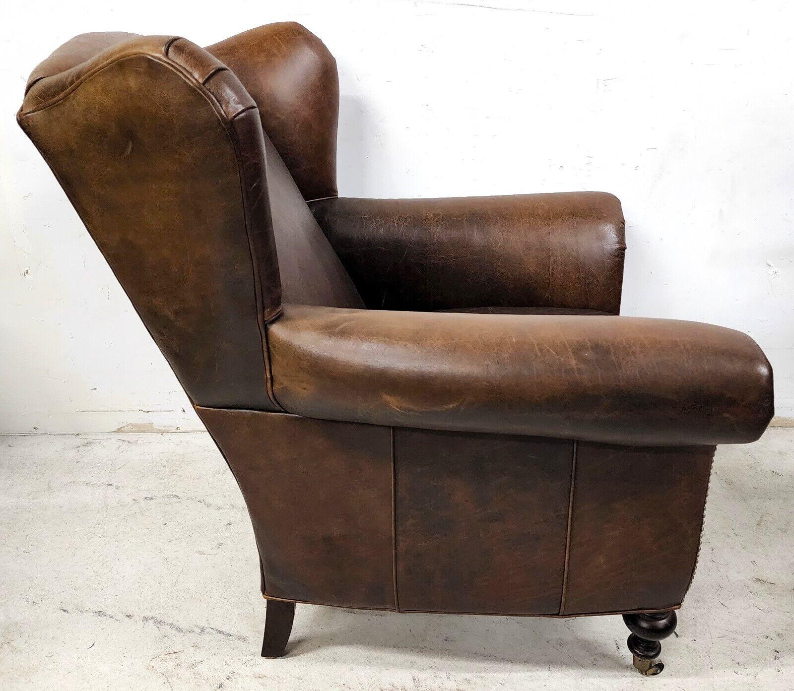 Mid-Century Modern Leather Armchair & Ottoman Wingback Library Reading by LEE INDUSTRIES For Sale