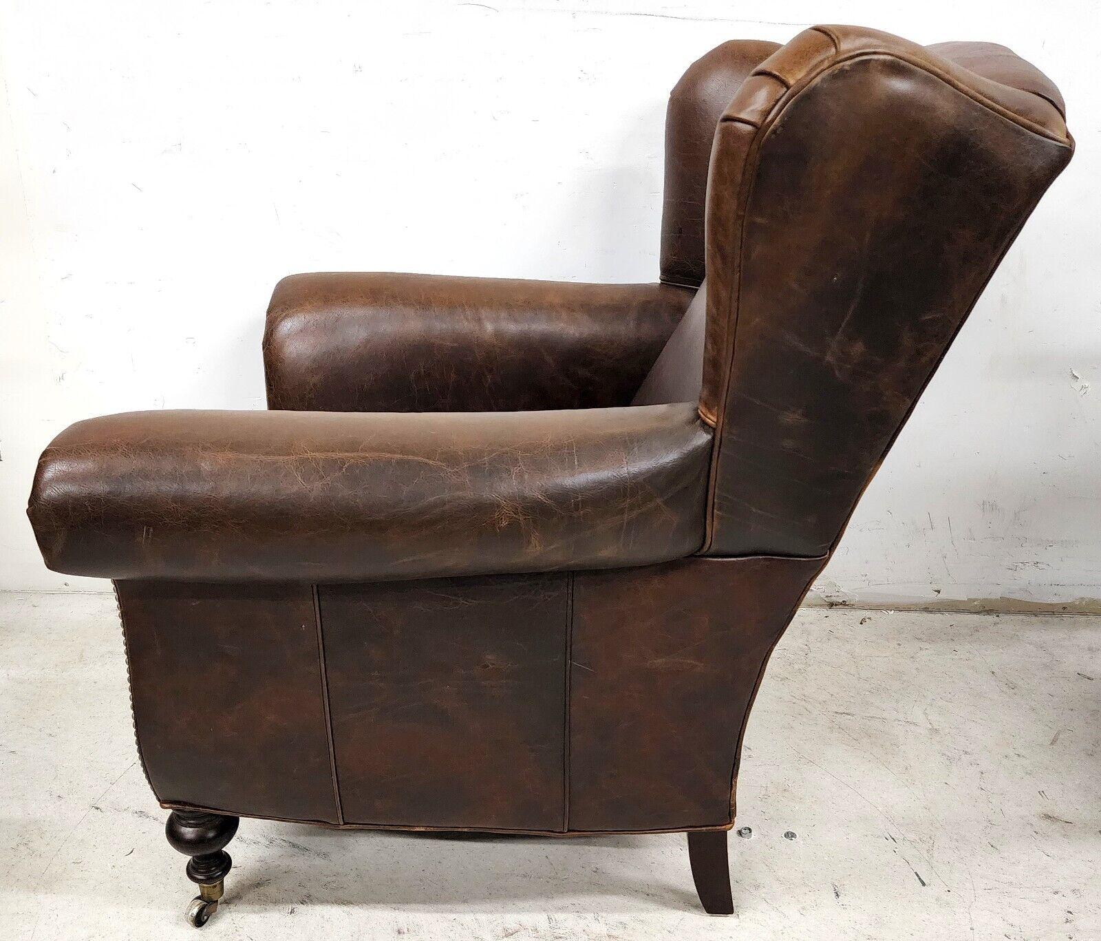 Leather Armchair & Ottoman Wingback Library Reading by LEE INDUSTRIES In Good Condition For Sale In Lake Worth, FL