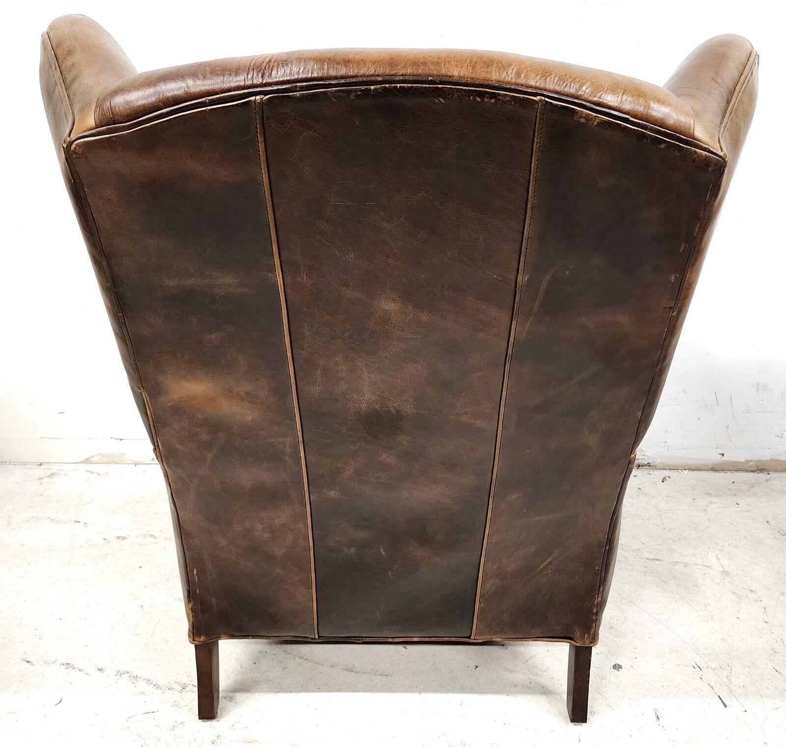 Late 20th Century Leather Armchair & Ottoman Wingback Library Reading by LEE INDUSTRIES For Sale