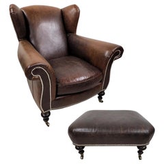 Leather Armchair & Ottoman Wingback Library Reading by LEE INDUSTRIES
