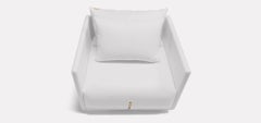 Leather Armchair with Metal Zipper Detail, White with Gold