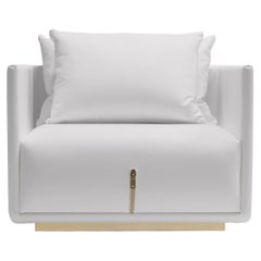 Poltrona in pelle con cerniera in metallo, bianco e oro