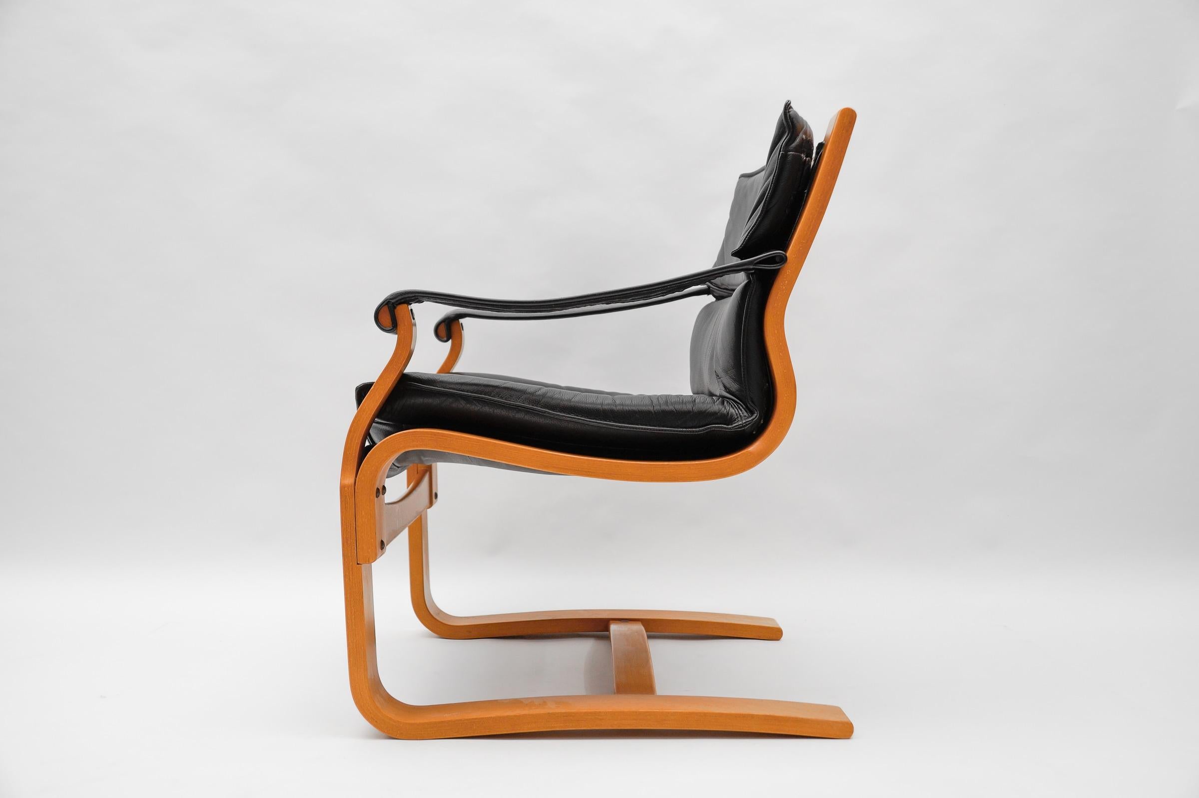 Mid-20th Century Leather Armchairs by Åke Fribytter for Nelo Kroken, Sweden, 1960s For Sale
