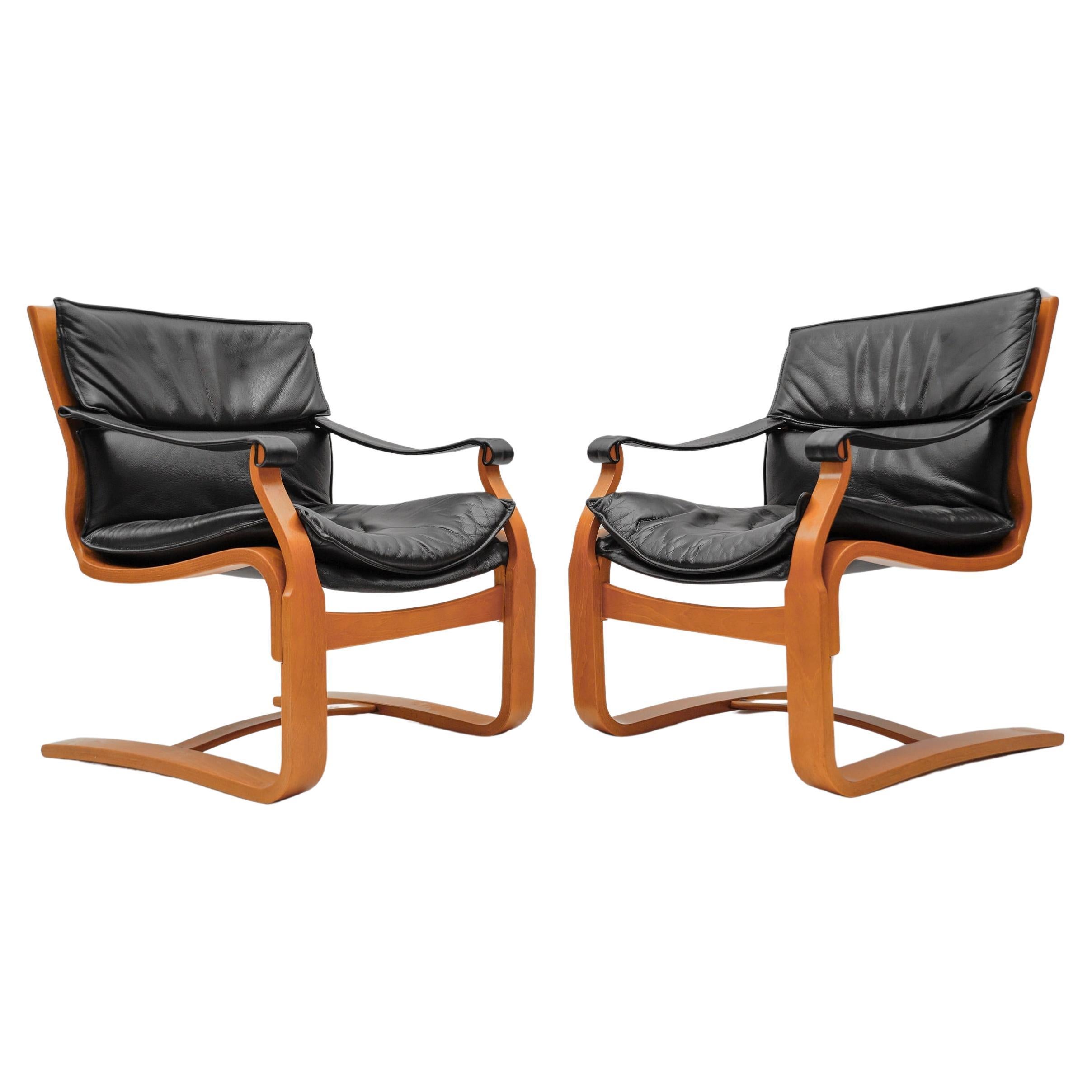 Leather Armchairs by Åke Fribytter for Nelo Kroken, Sweden, 1960s For Sale