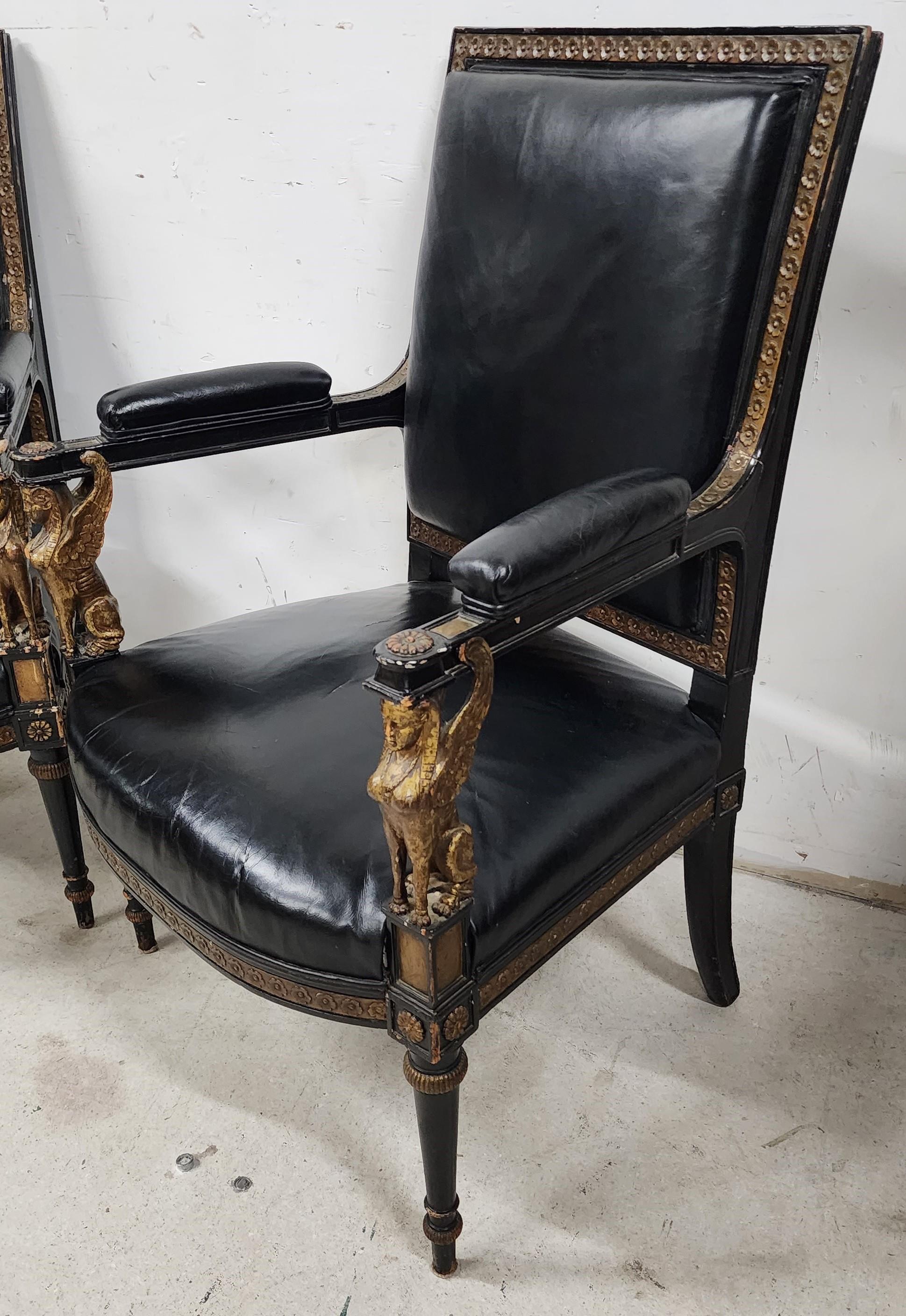 Leather Armchairs Empire Style Midcentury For Sale 6