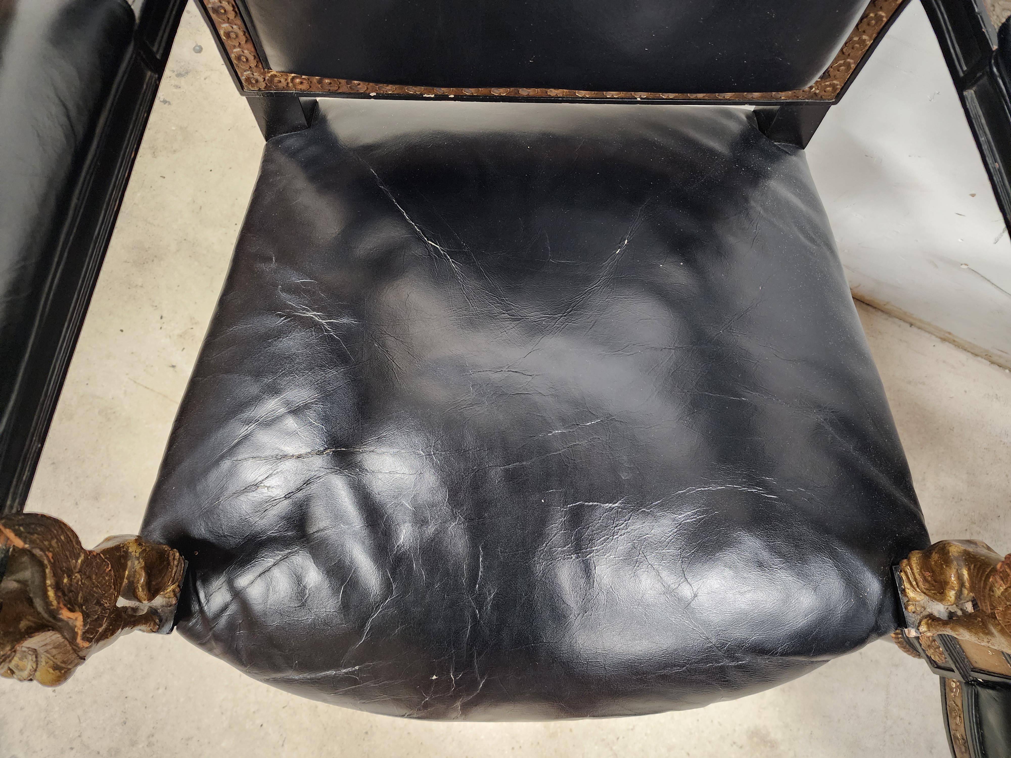 Leather Armchairs Empire Style Midcentury For Sale 8
