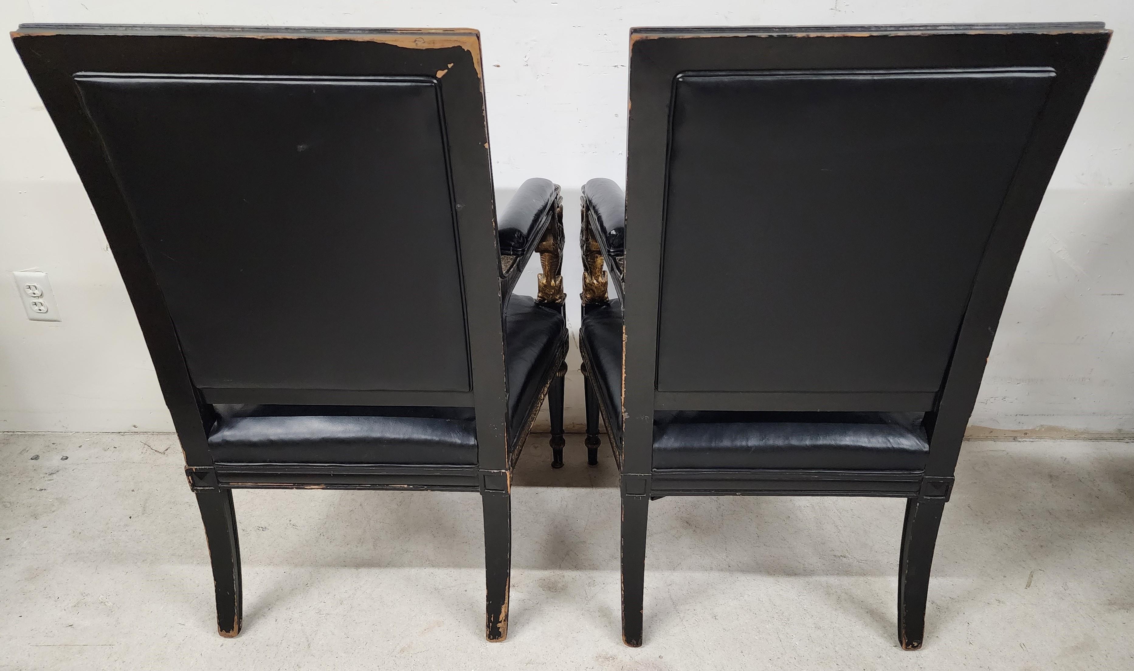 20th Century Leather Armchairs Empire Style Midcentury For Sale