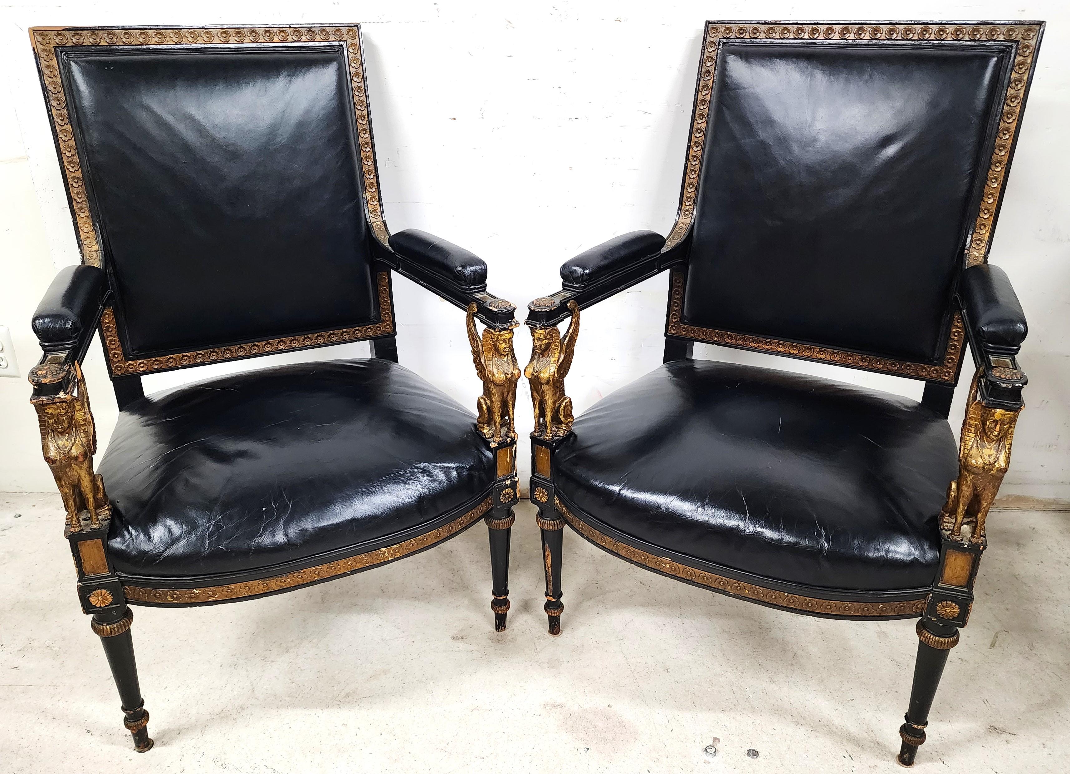 Leather Armchairs Empire Style Midcentury For Sale 3