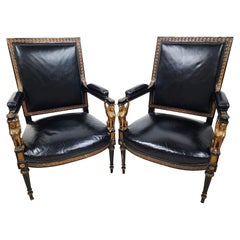 Leather Armchairs Empire Style Midcentury