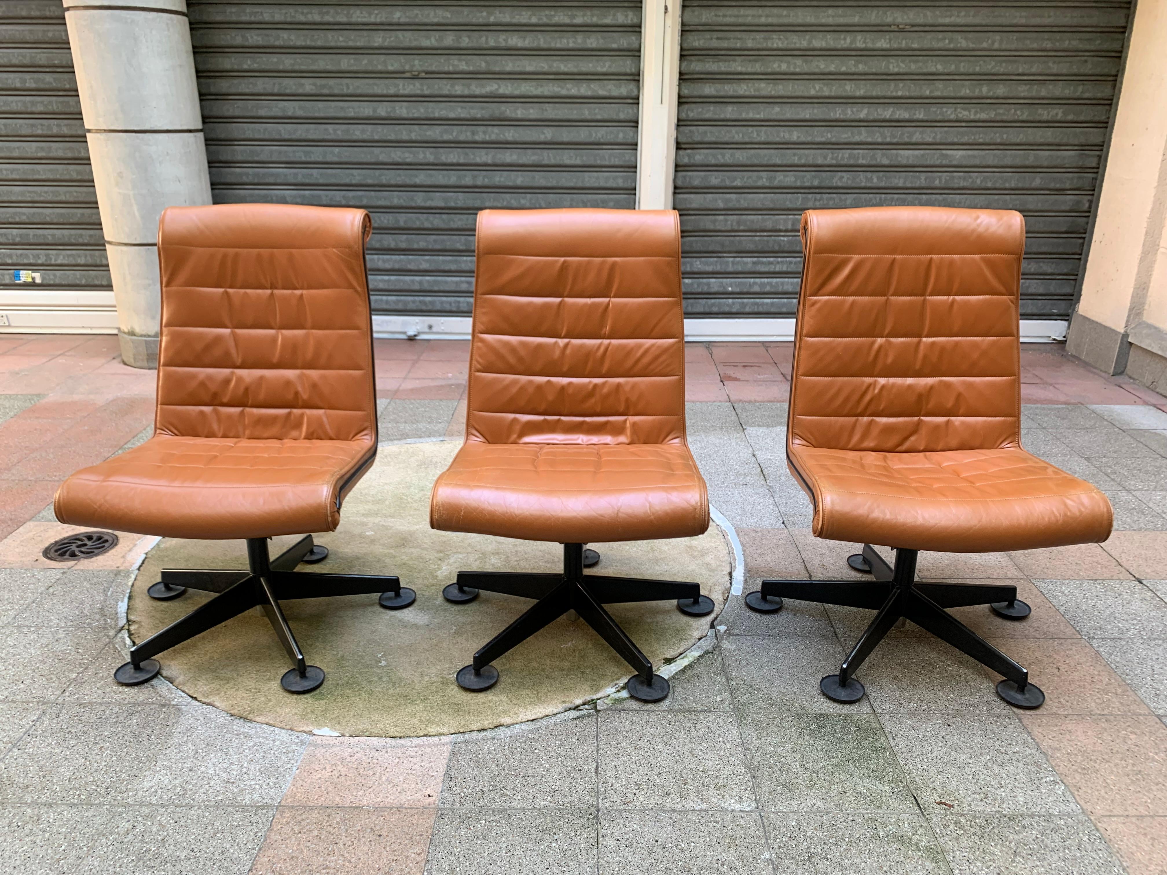 Late 20th Century Leather Armchairs Vintage, 1980 For Sale