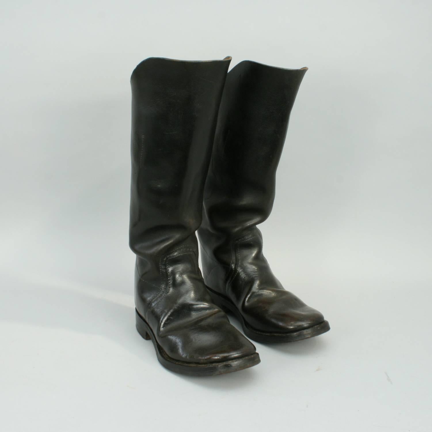 English Antique Leather Army Boots, Artillery