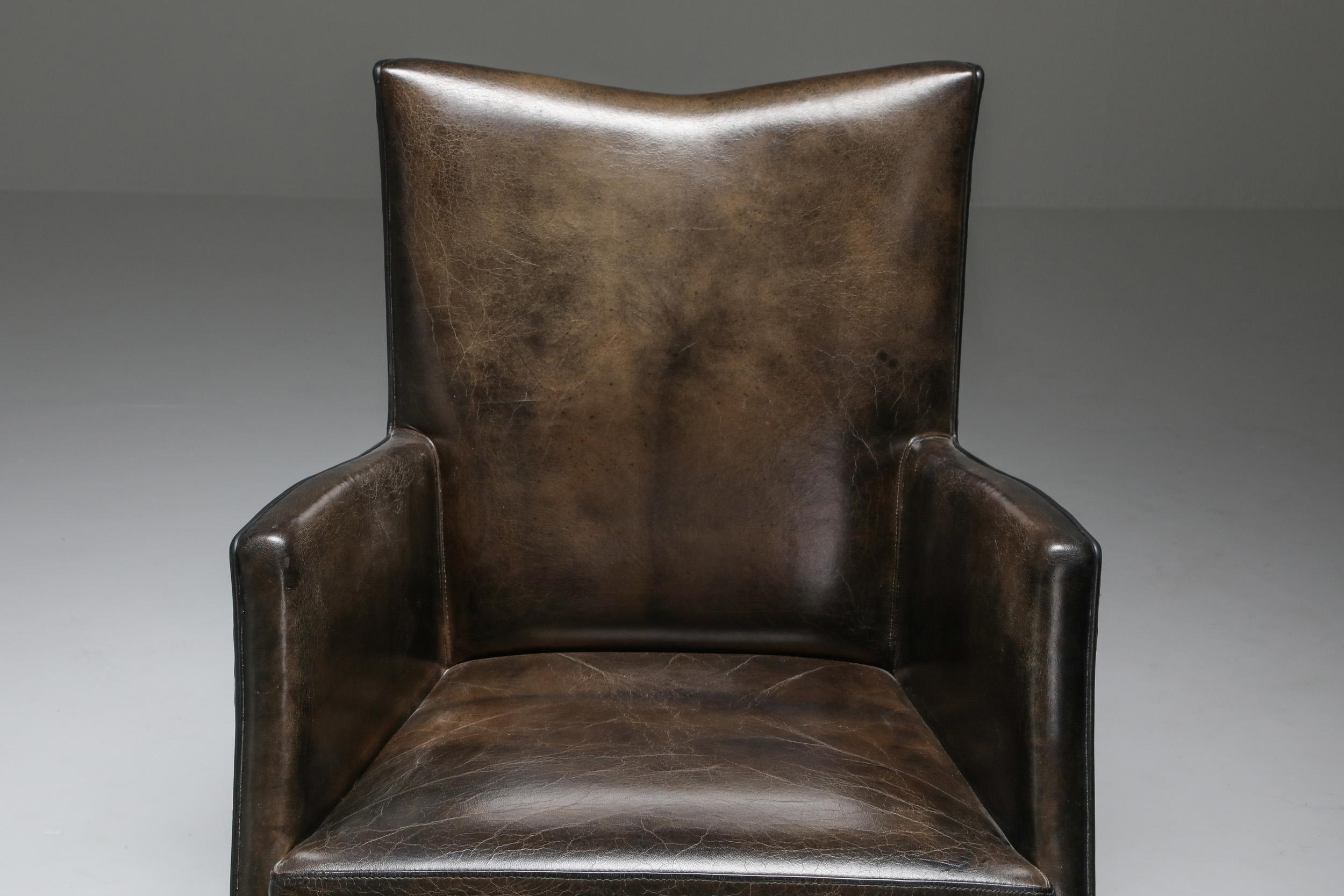 Leather Art Deco Style Armchairs in Brown Grey Patina 5