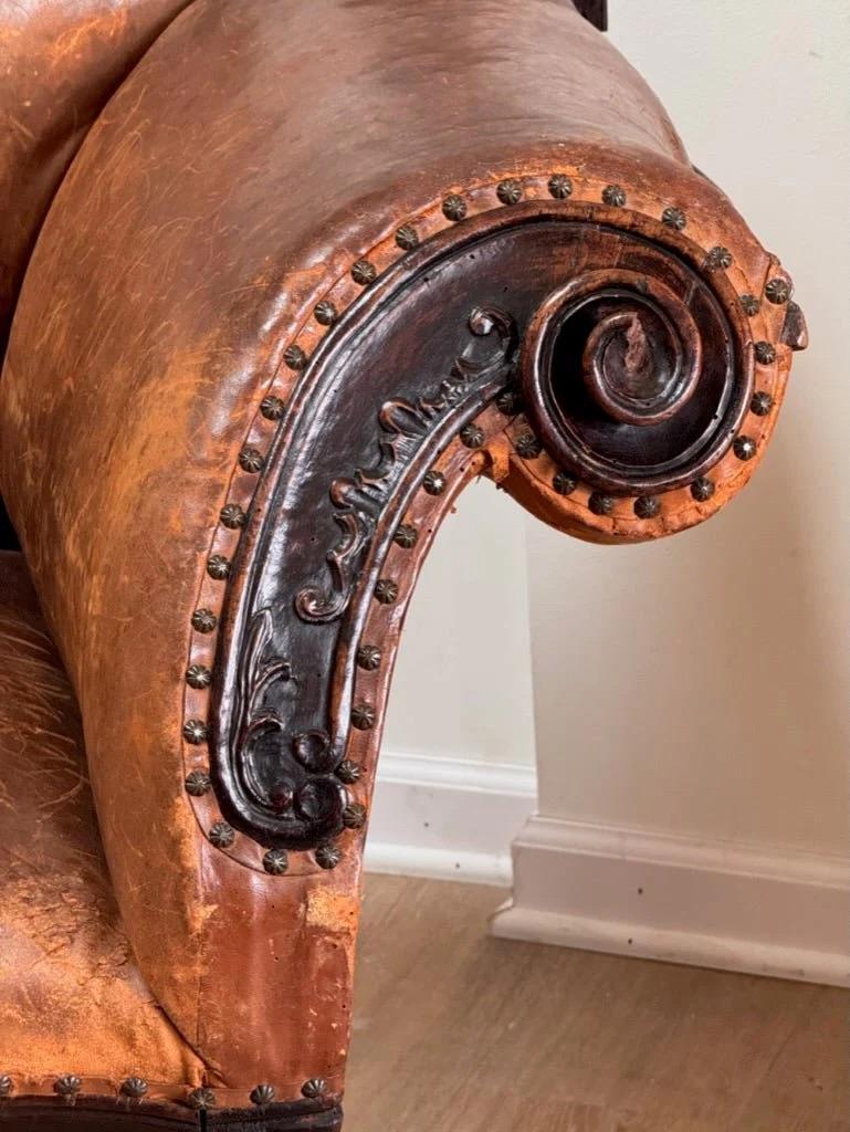 Leather Banquette, Chair / Sette Italian 18th Century Lombardi For Sale 2