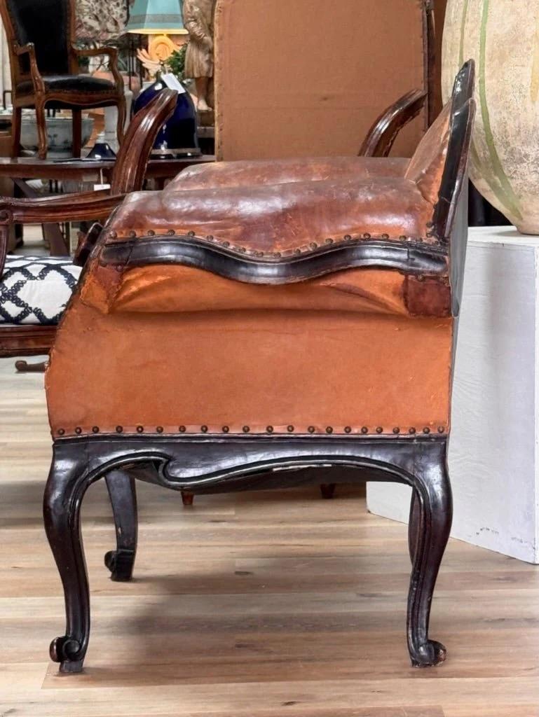 Leather Banquette, Chair / Sette Italian 18th Century Lombardi For Sale 3