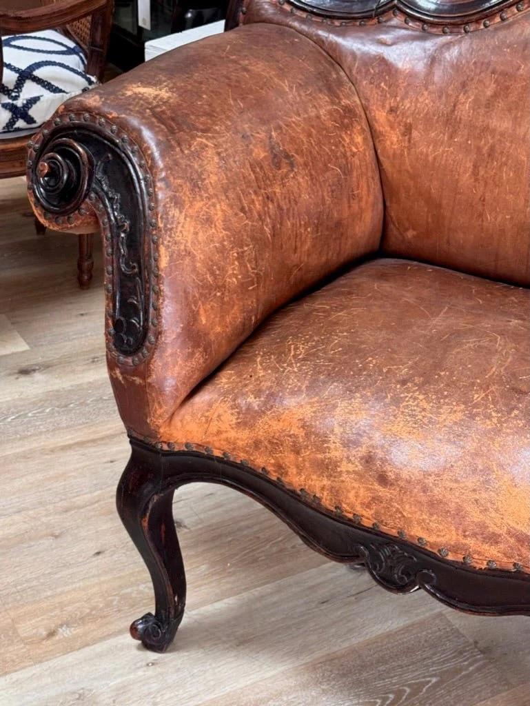 Leather Banquette, Chair / Sette Italian 18th Century Lombardi For Sale 4