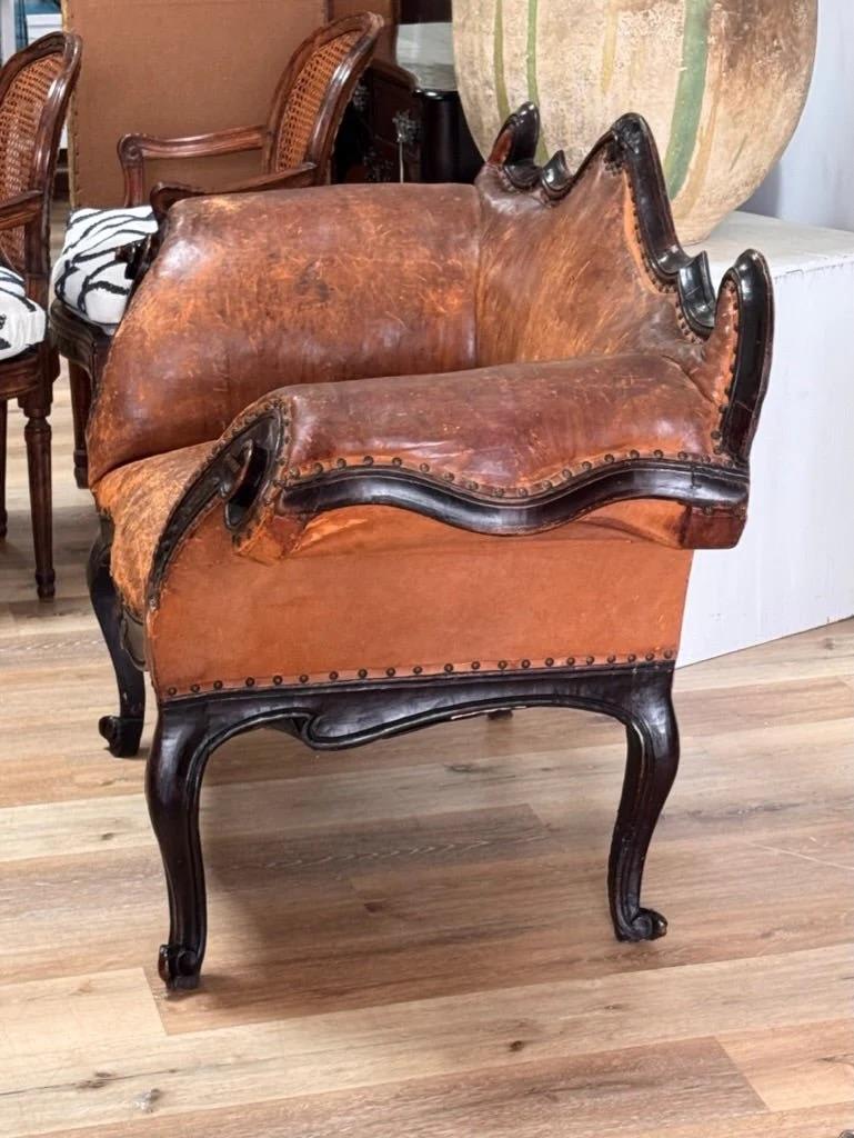 Leather Banquette, Chair / Sette Italian 18th Century Lombardi For Sale 5