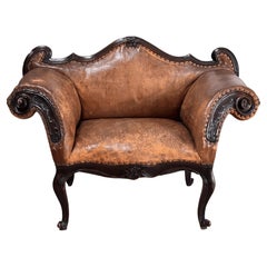Leather Banquette, Chair / Sette Italian 18th Century Lombardi
