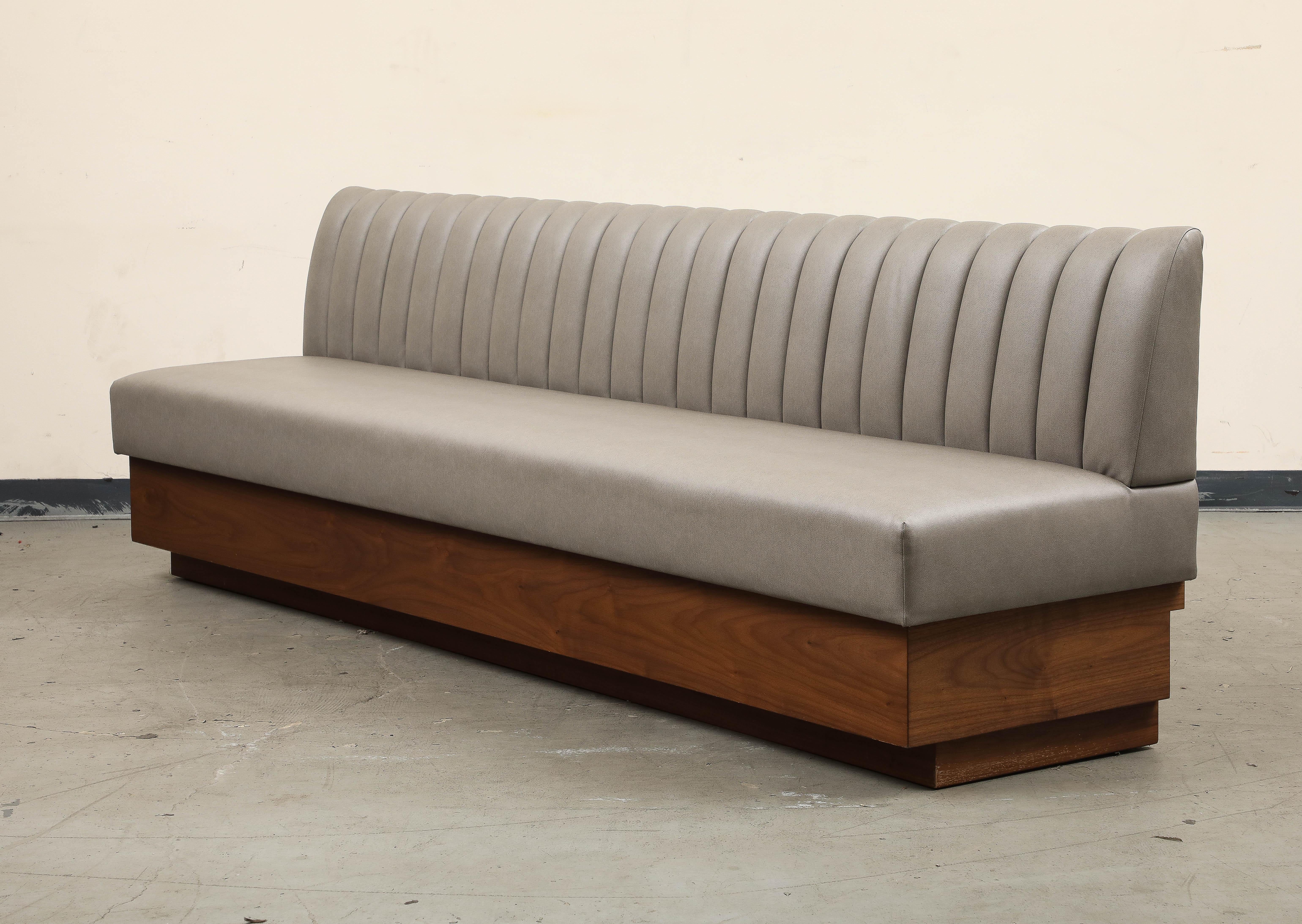 Leather Barrel Tufted Banquette on Walnut Base by ROOM 4