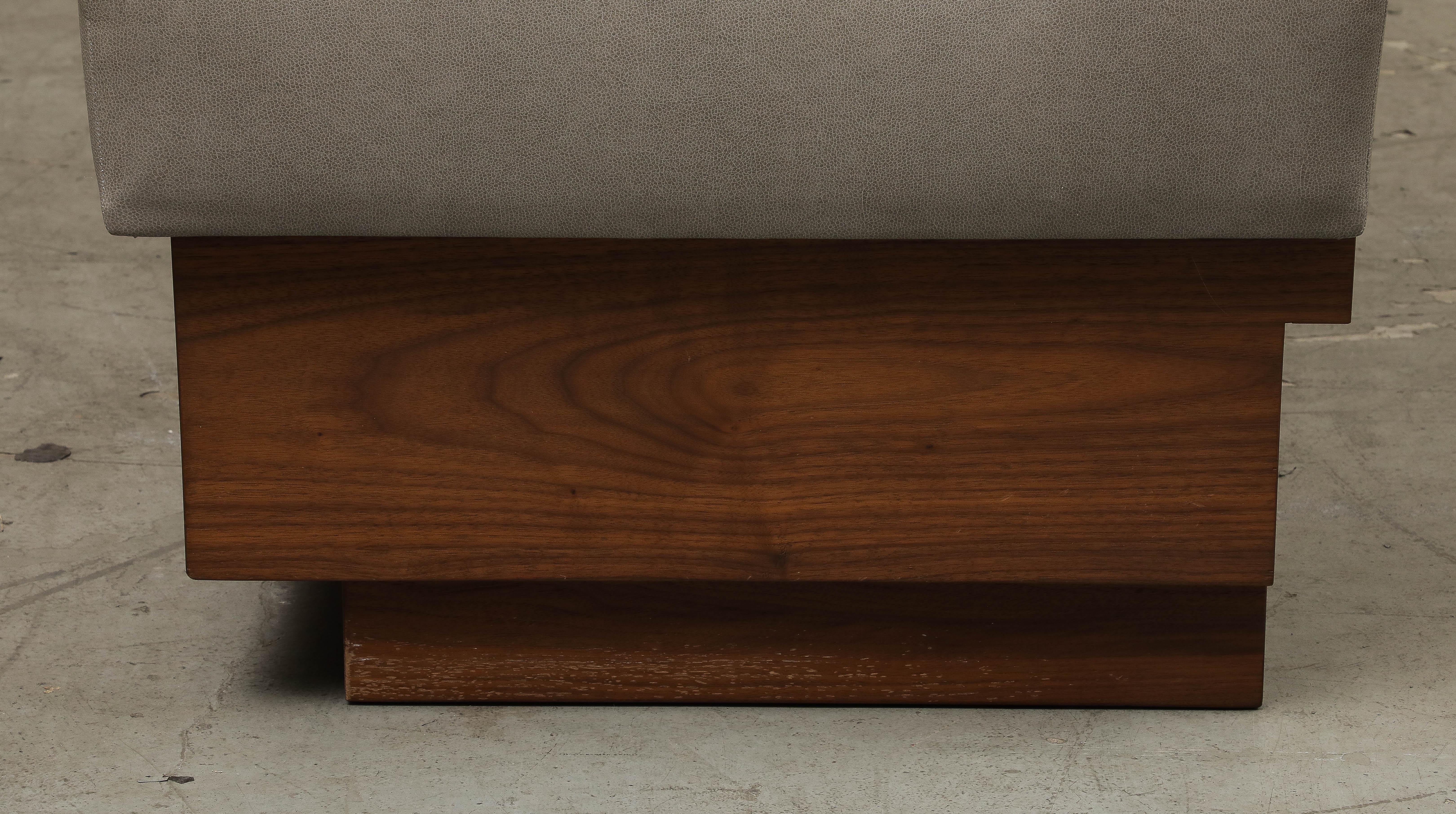 Leather Barrel Tufted Banquette on Walnut Base by ROOM 5