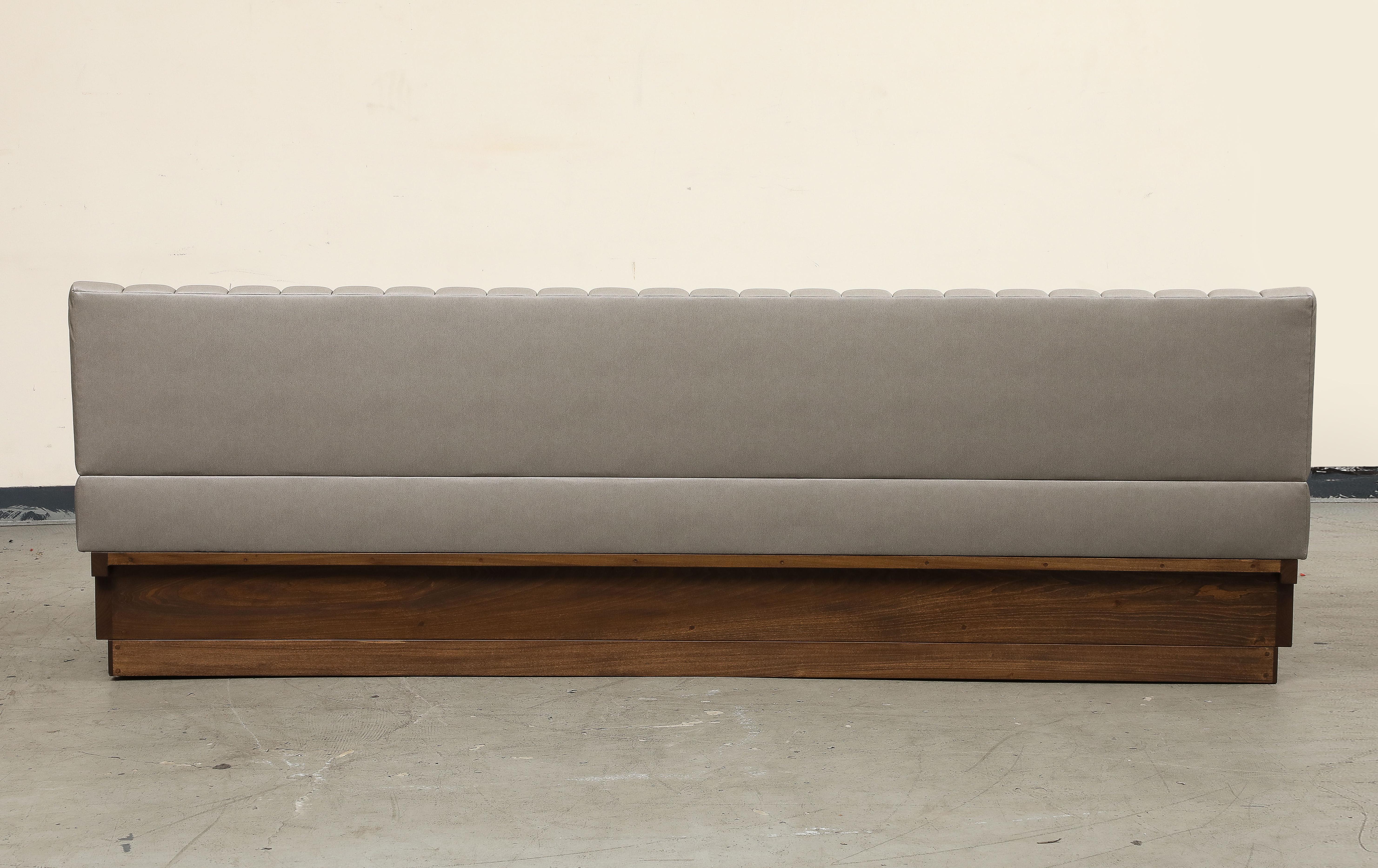 Leather Barrel Tufted Banquette on Walnut Base by ROOM 1