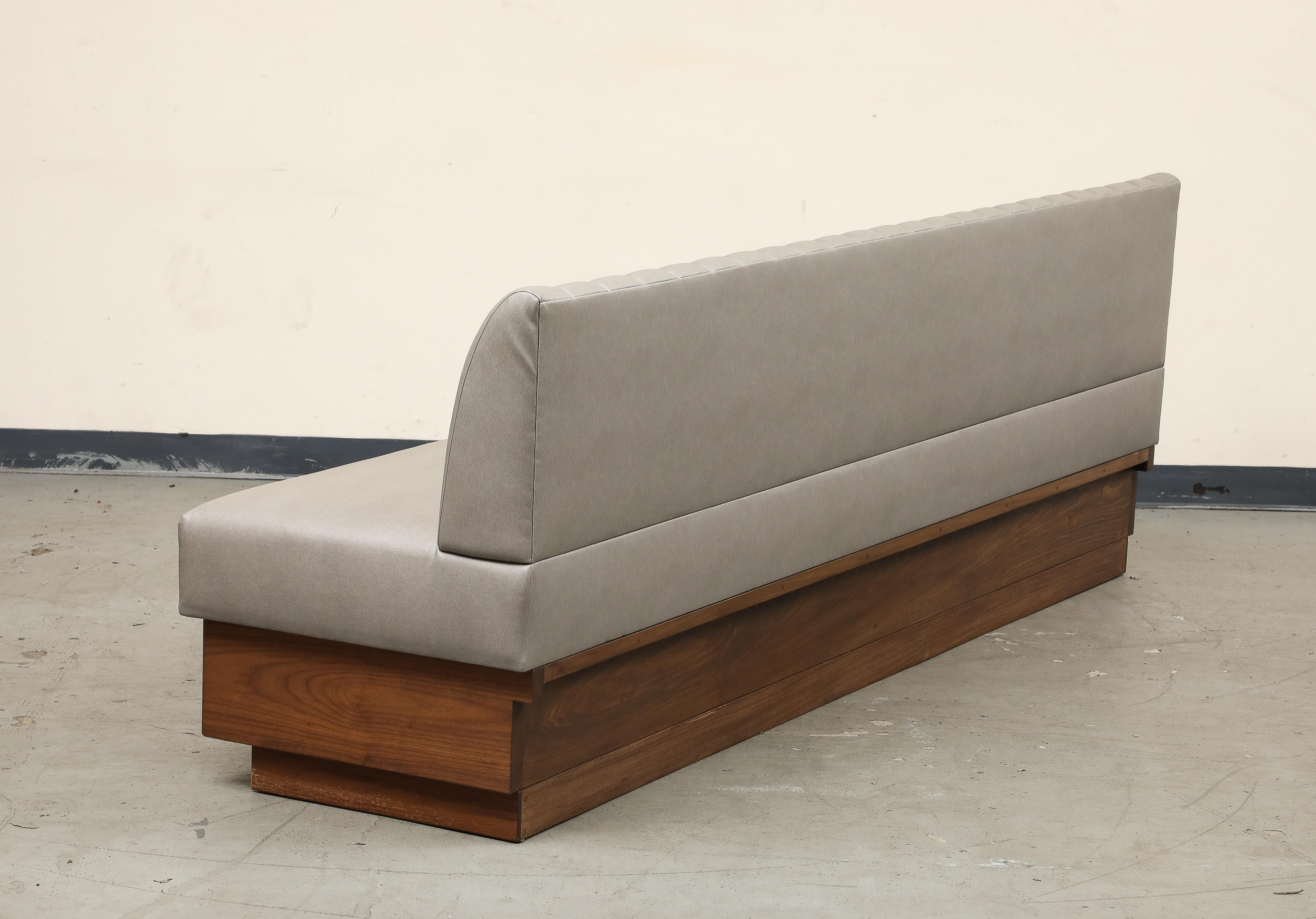 Leather Barrel Tufted Banquette on Walnut Base by ROOM 2