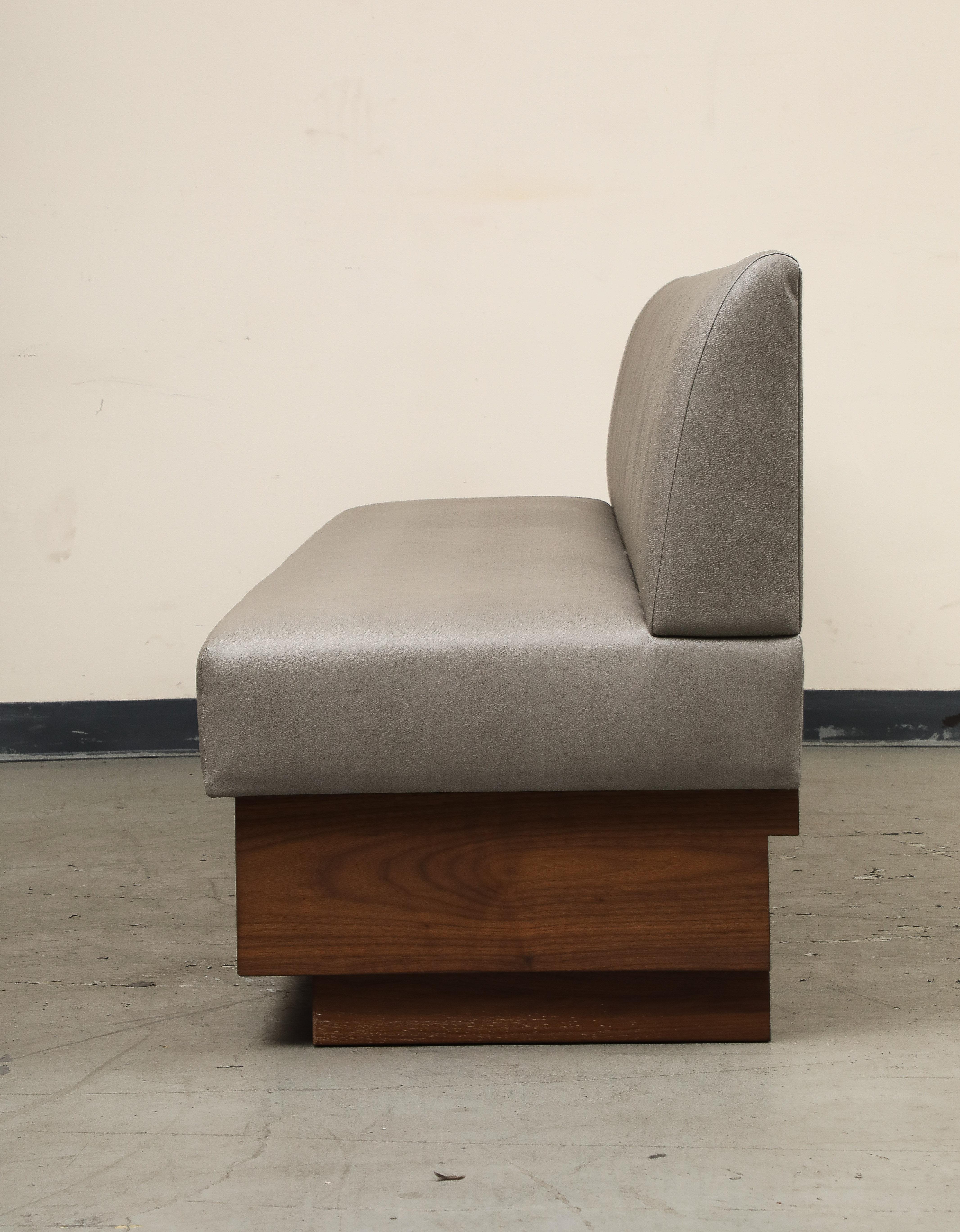 Leather Barrel Tufted Banquette on Walnut Base by ROOM 3