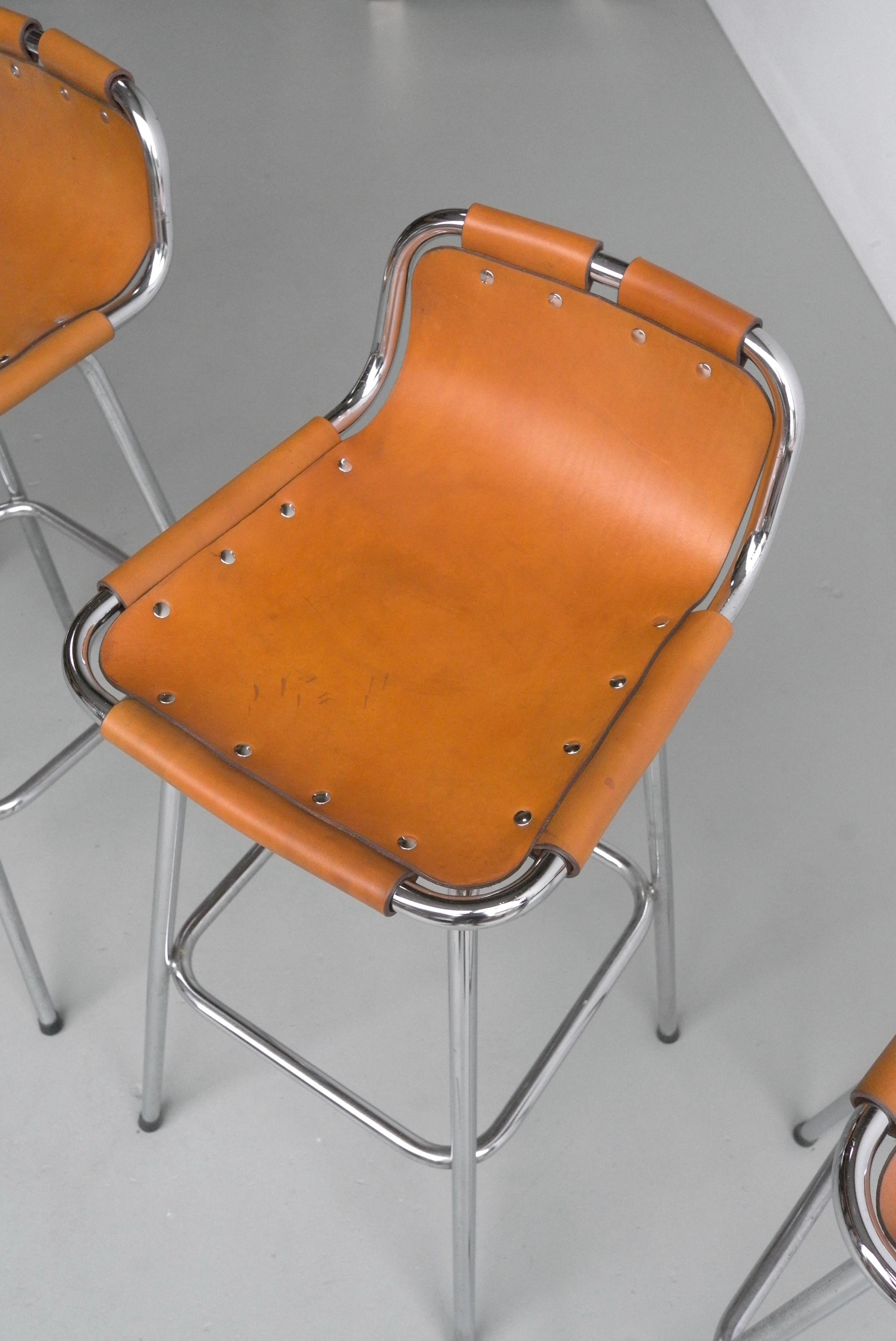 French Leather Barstools for Les Arc Ski Resort France, Selected by Charlotte Perriand