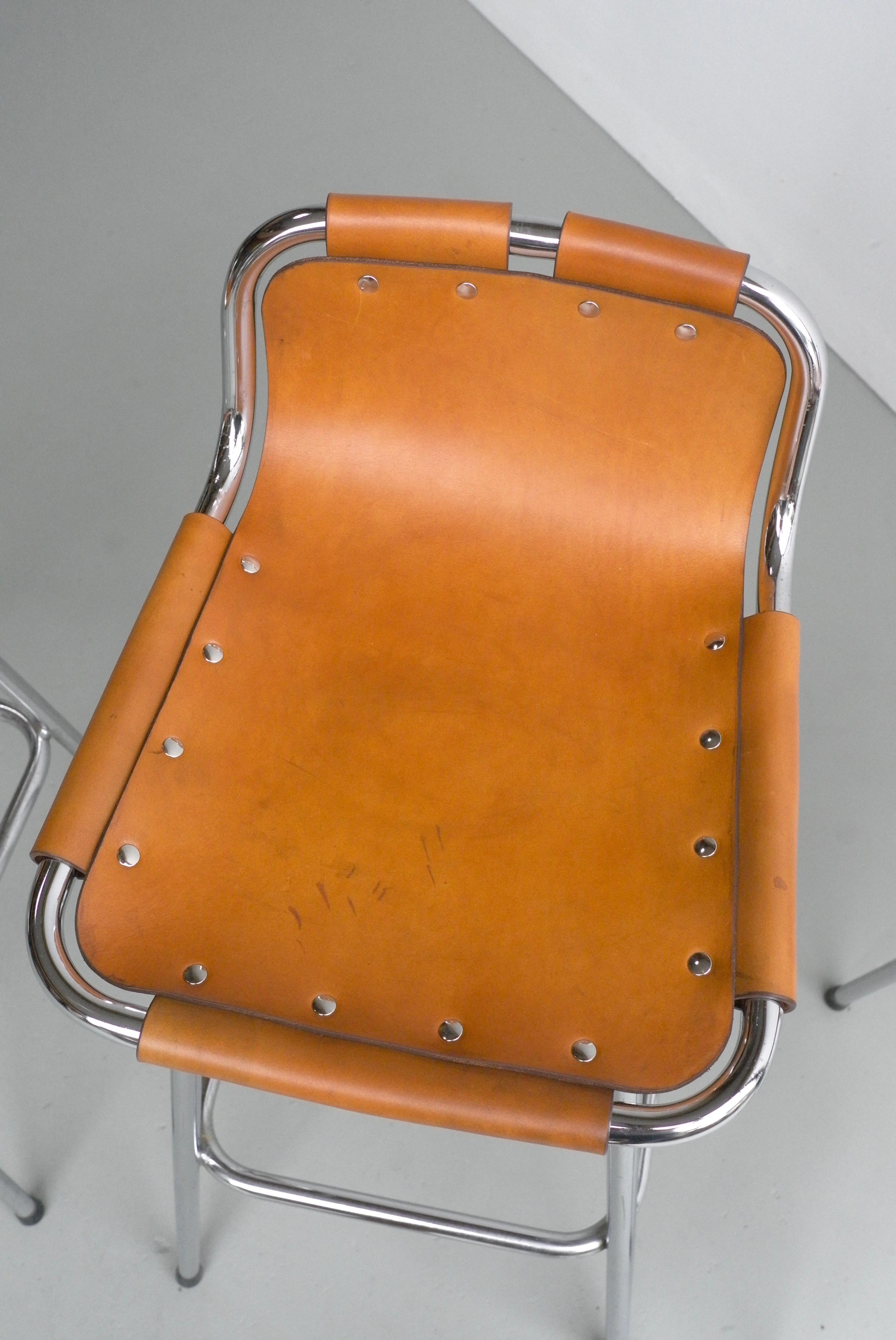 20th Century Leather Barstools for Les Arc Ski Resort France, Selected by Charlotte Perriand