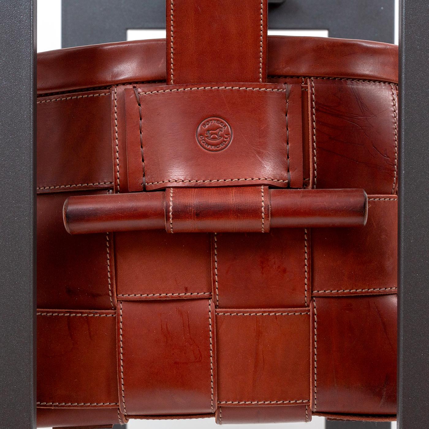Modern Leather Basket with Stand Dark Brown