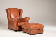 Fauteuils Baxter en cuir avec poufs Ensemble de 4 pièces