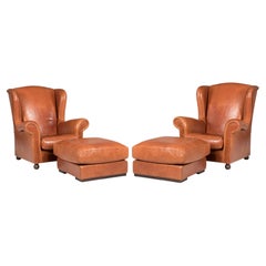 Leather Baxter Armchairs with Poufs Set of 4 Pieces