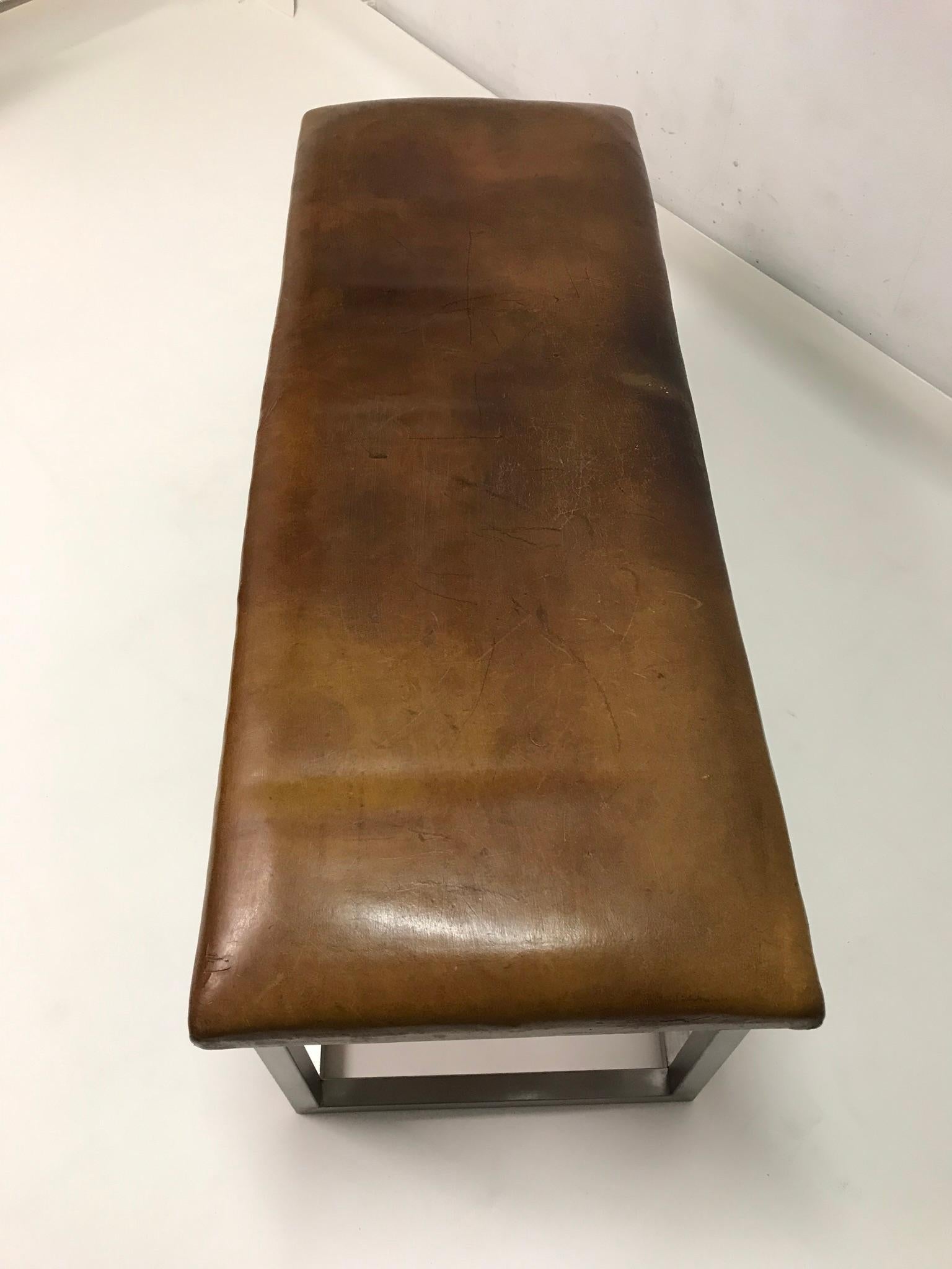 Machine-Made Leather Bench, '1930' For Sale