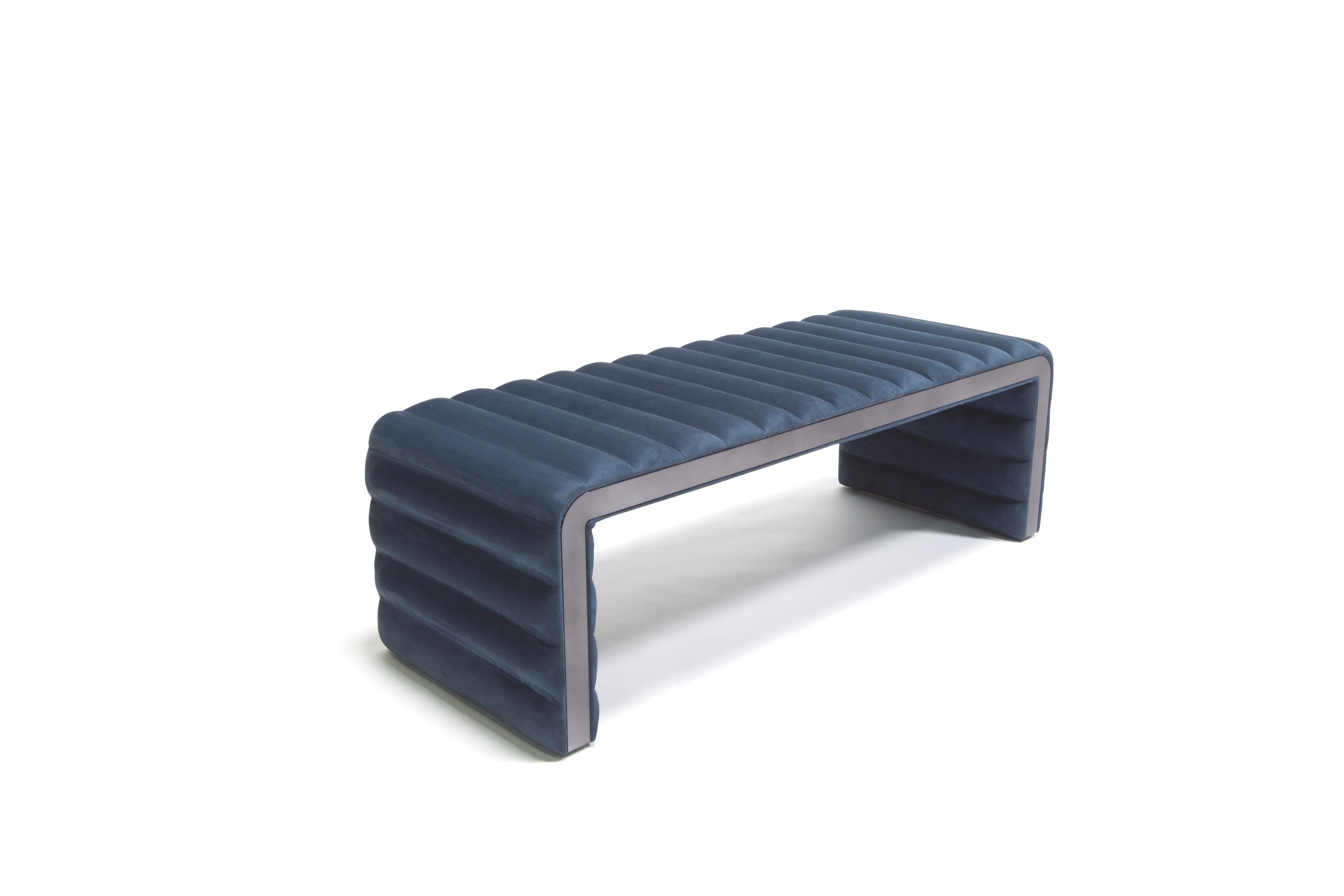 Modern Leather Bench with Waterfall Style Upholstery For Sale