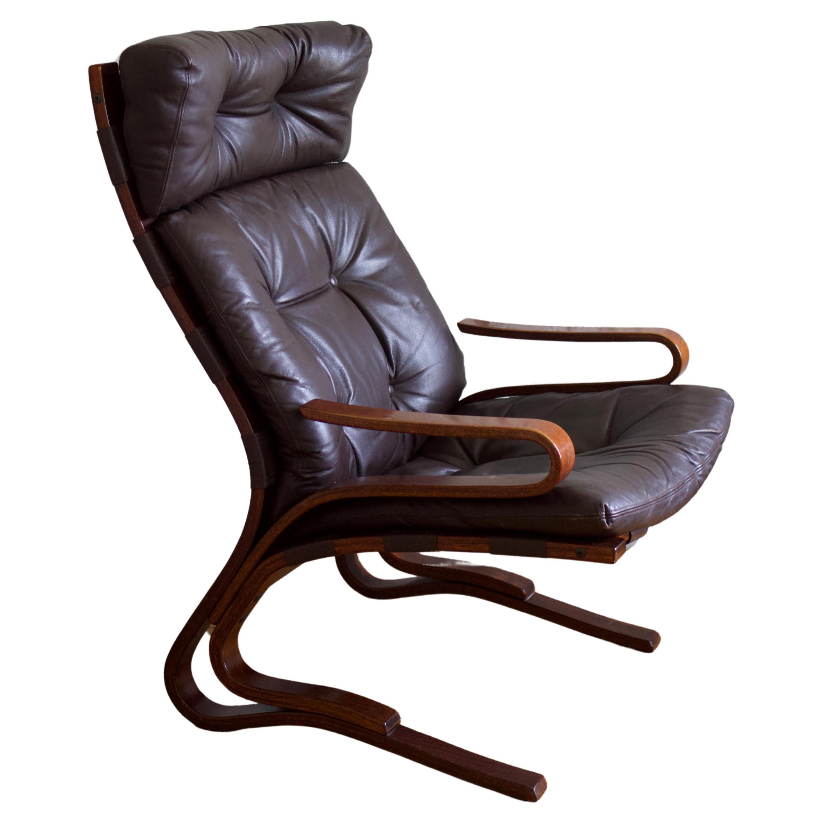 Leather Bentwood Midcentury 'Skyline" Chair by Einar Hove for Hove Mobler, 1970s For Sale