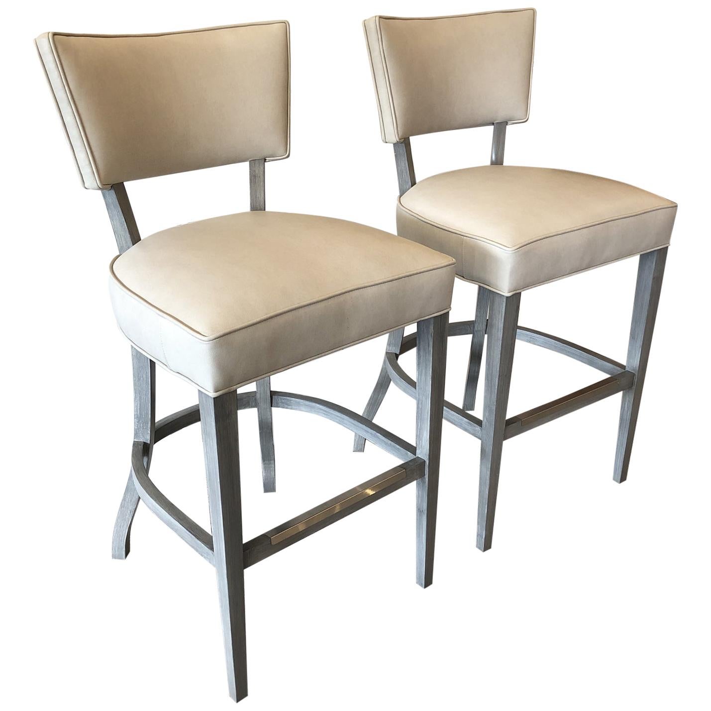 Leather Bistro Bar Stools by Leathercraft, a Pair For Sale at 1stDibs