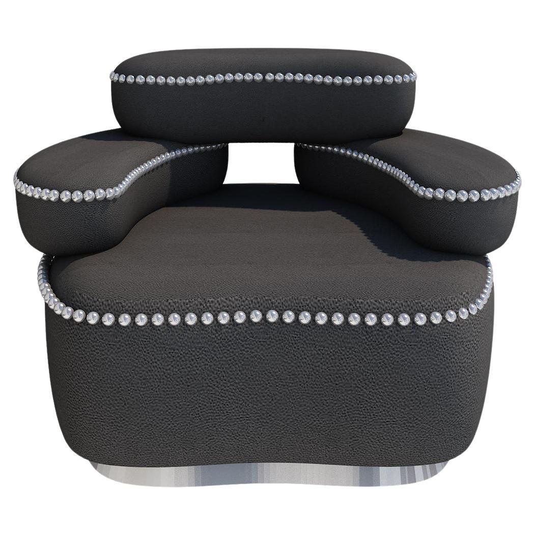 Leather Black Alfie Lounge Chair by Melis Tatlicibasi